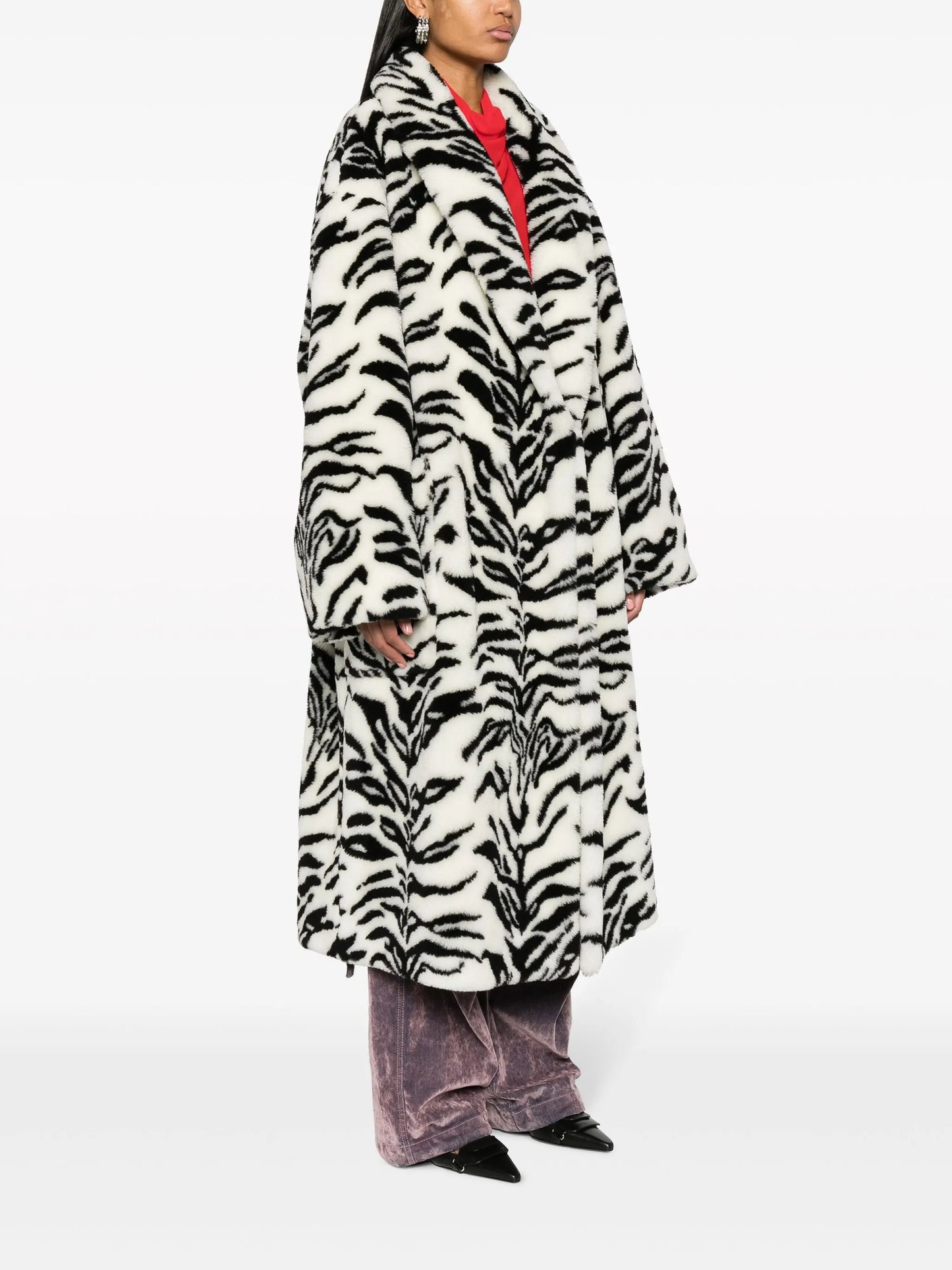 zebra-print faux-fur coat