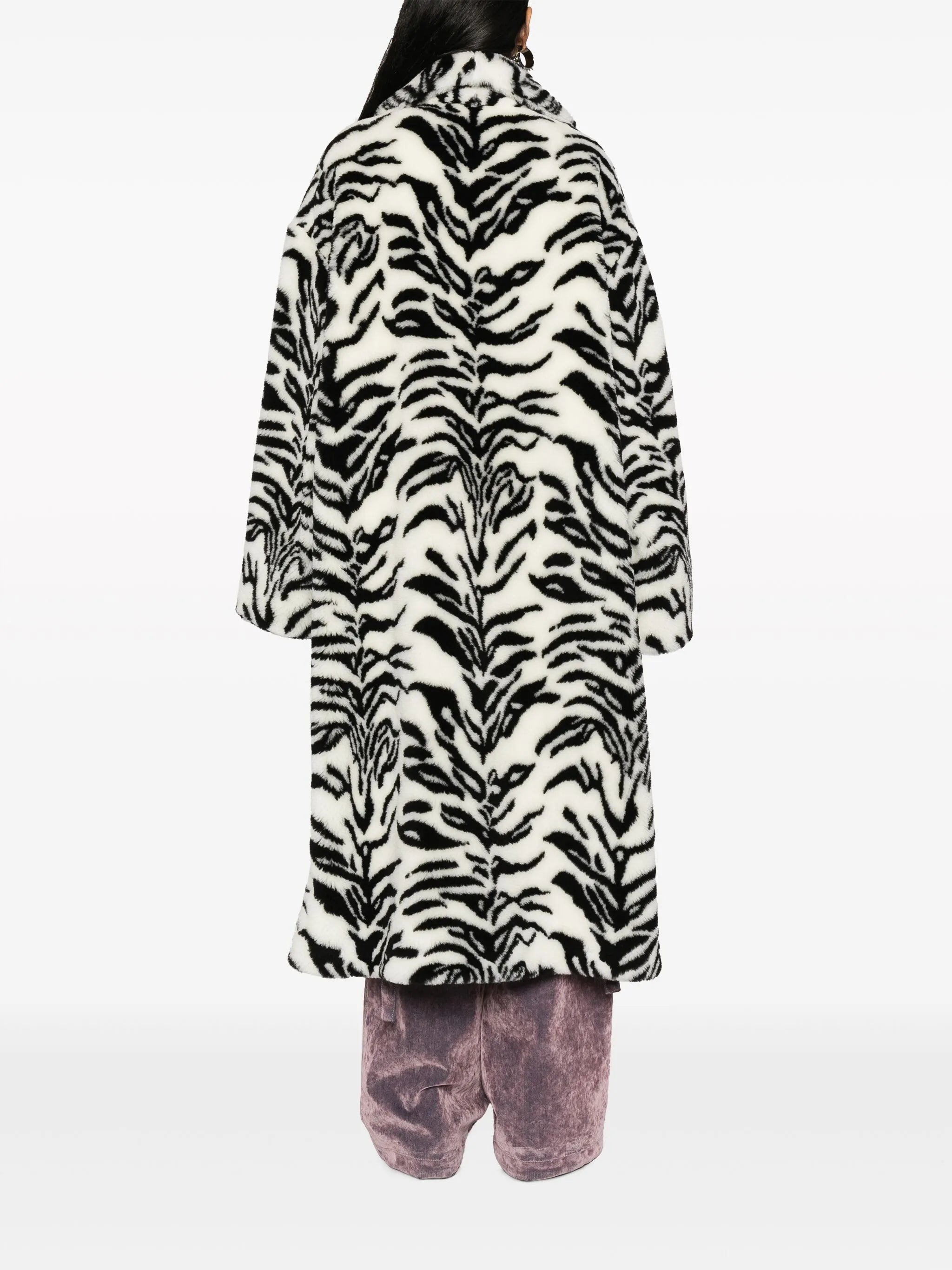 zebra-print faux-fur coat
