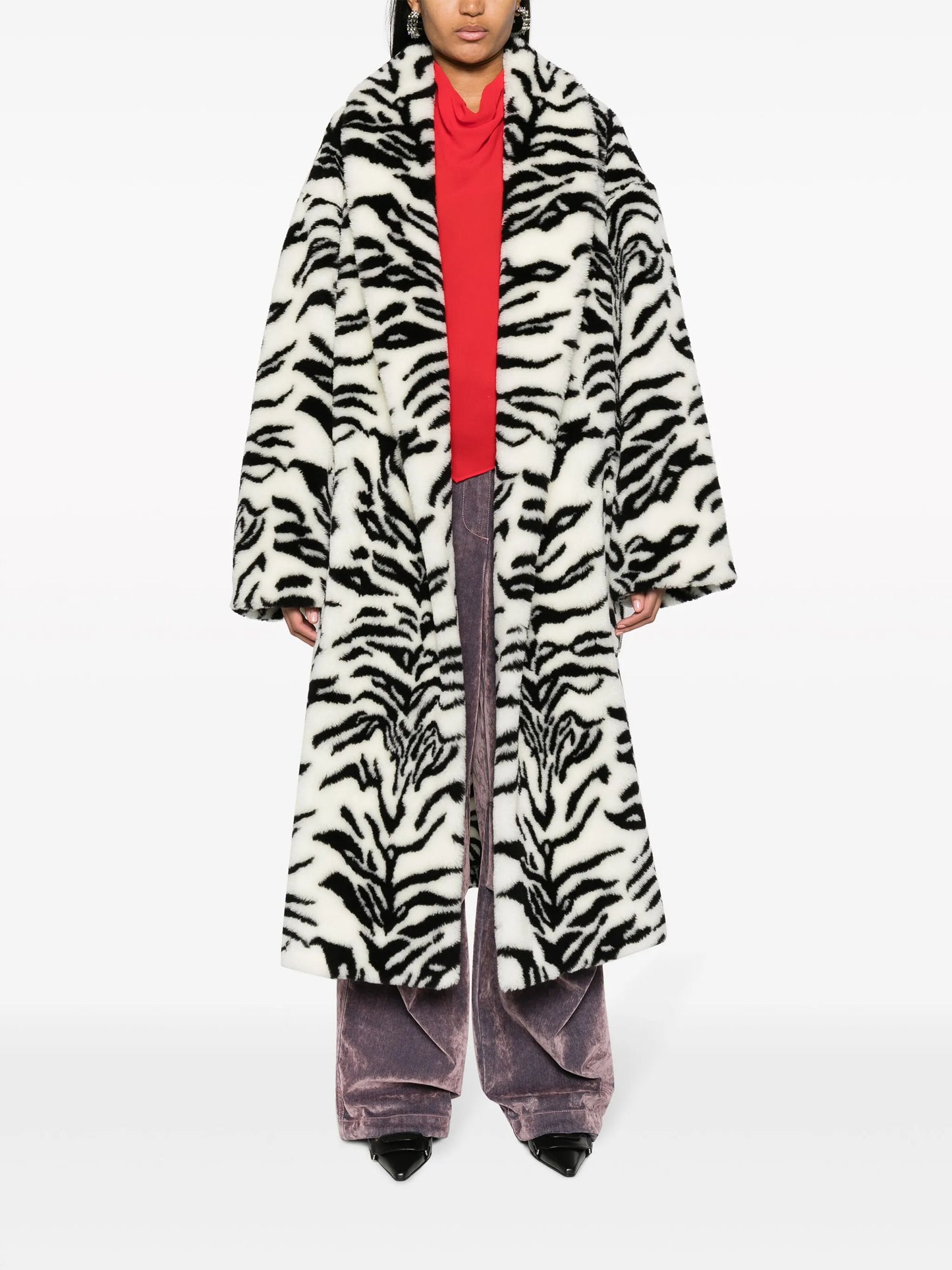 zebra-print faux-fur coat