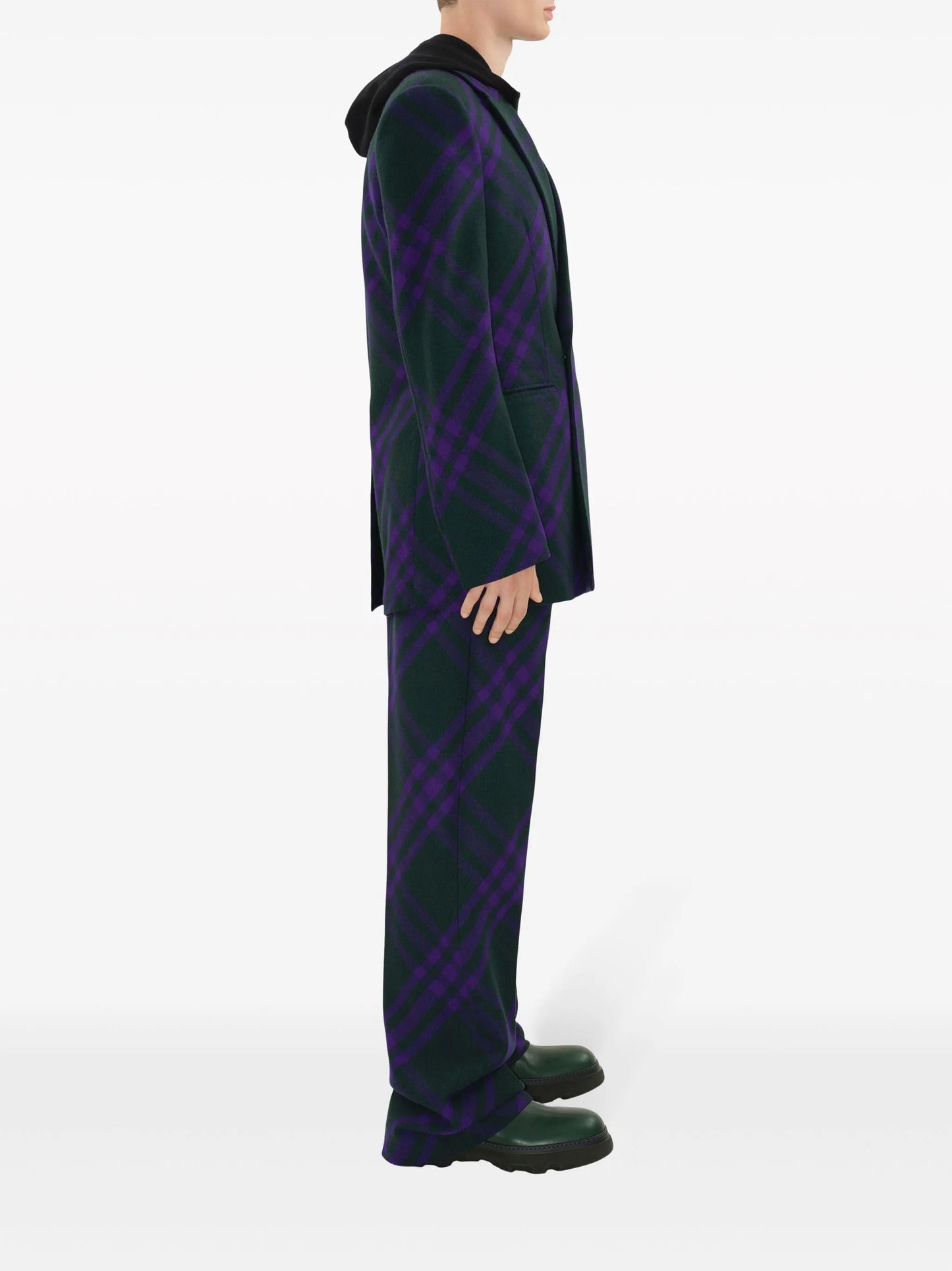 check-pattern wool trousers
