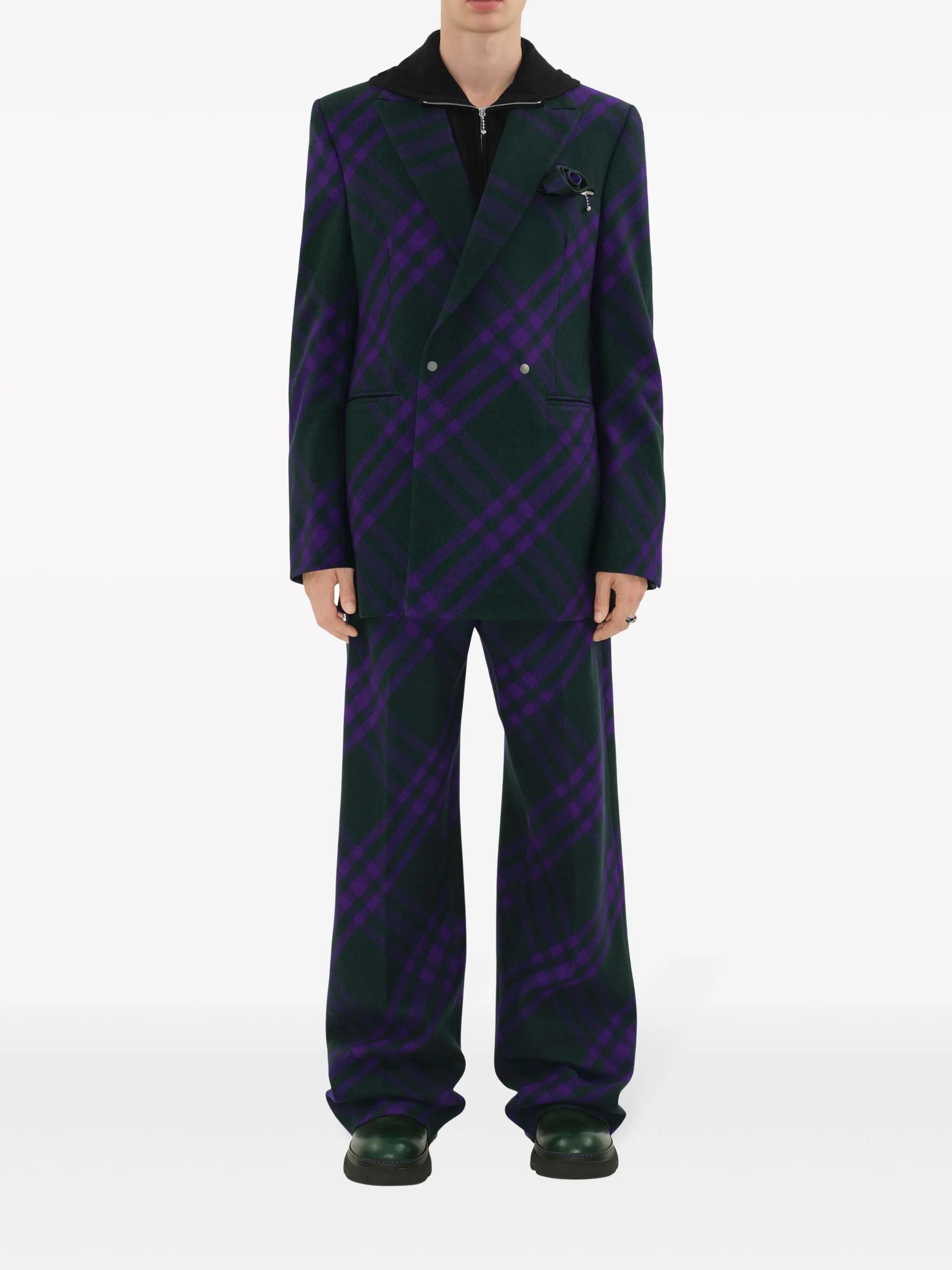 check-pattern wool trousers