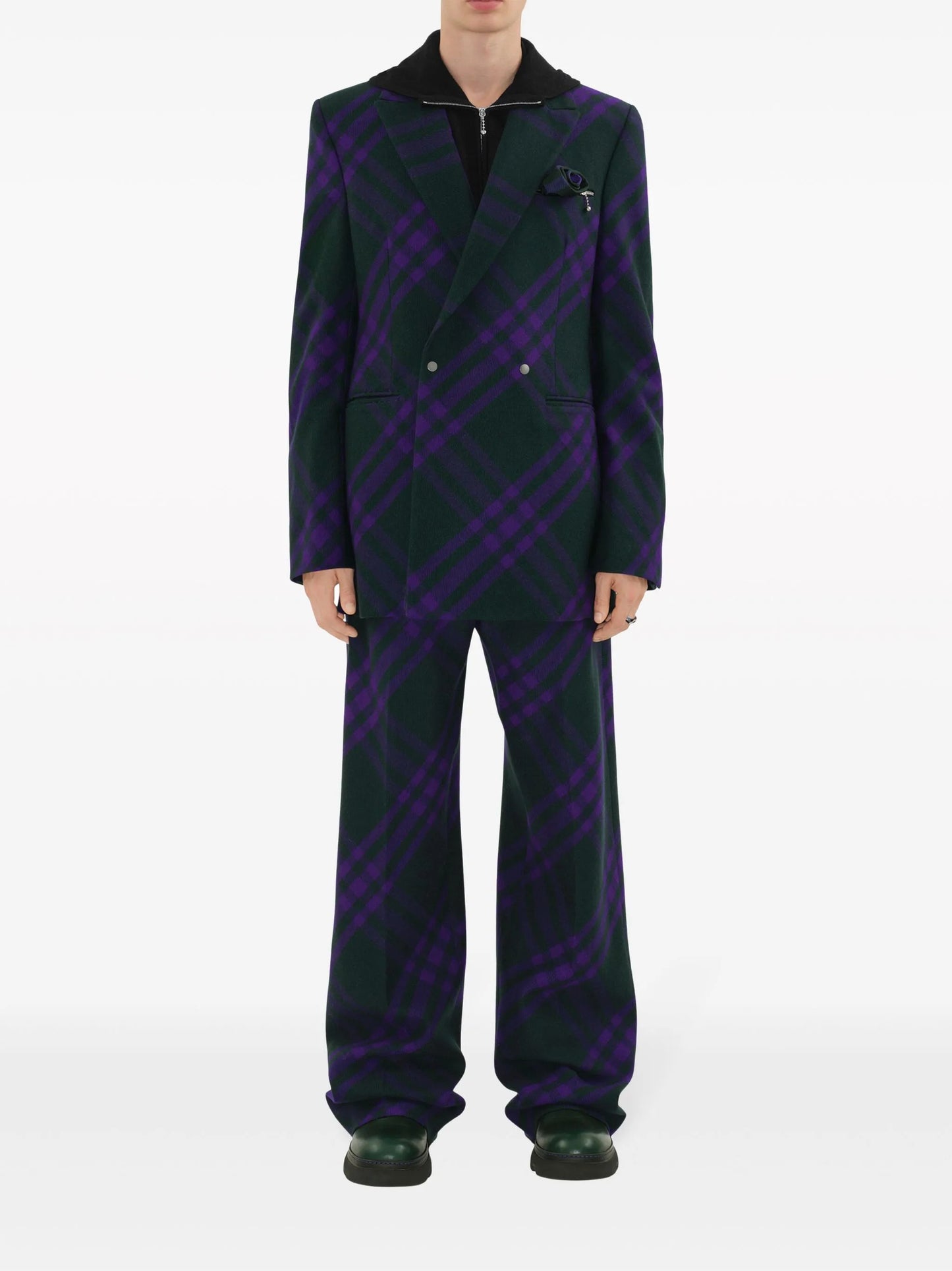 check-pattern wool trousers