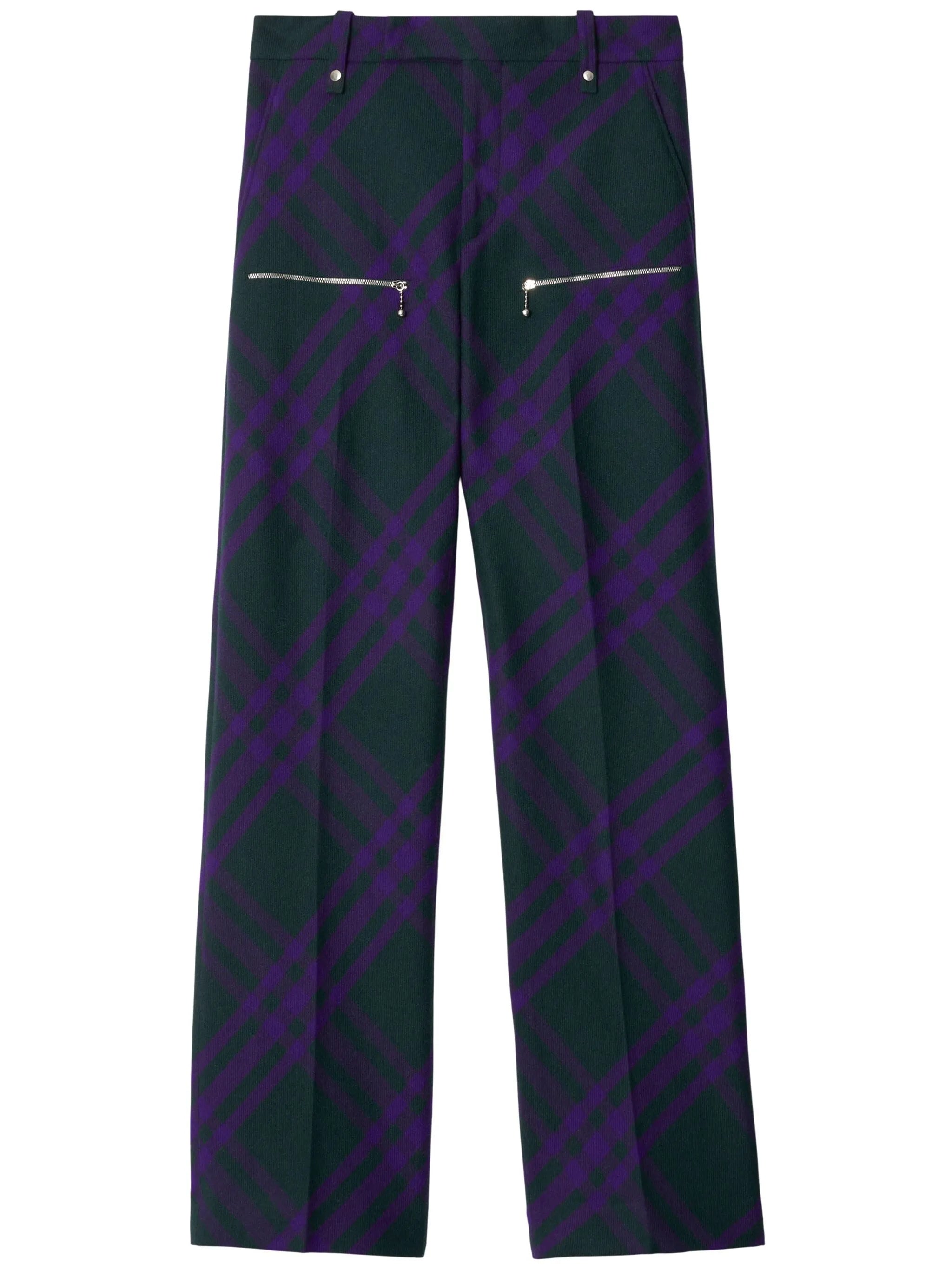 check-pattern wool trousers