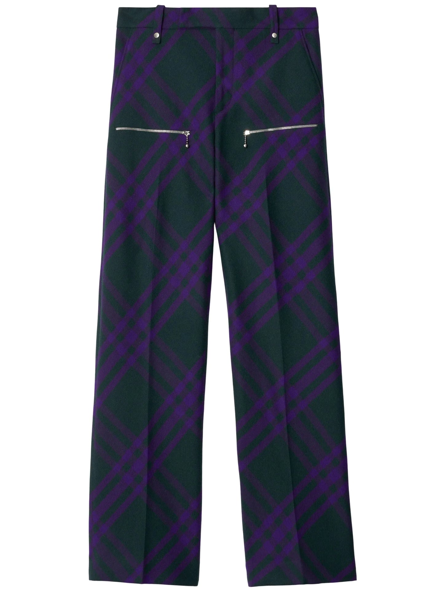 check-pattern wool trousers
