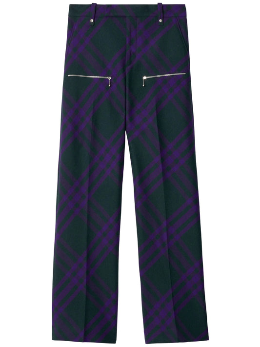 check-pattern wool trousers