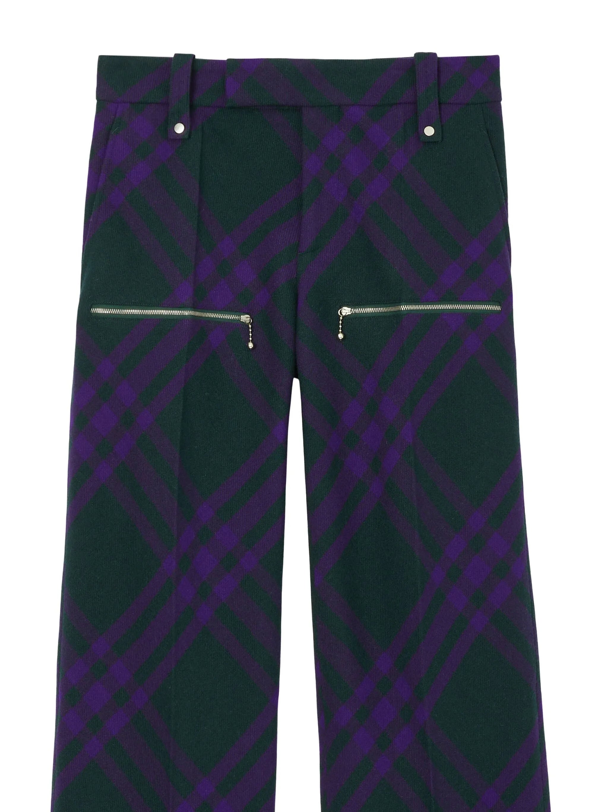 check-pattern wool trousers