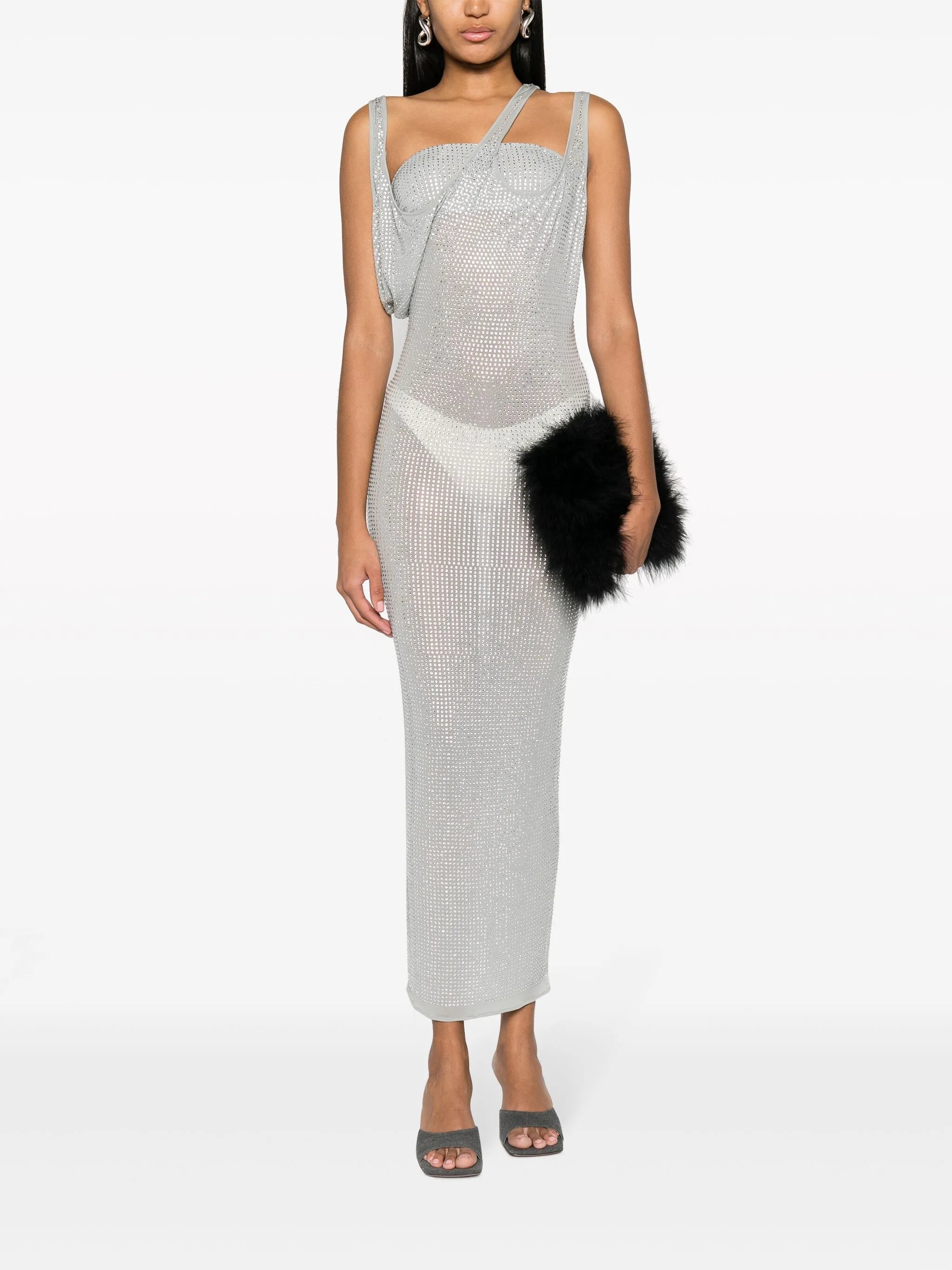 crystal-embellished semi-sheer dress