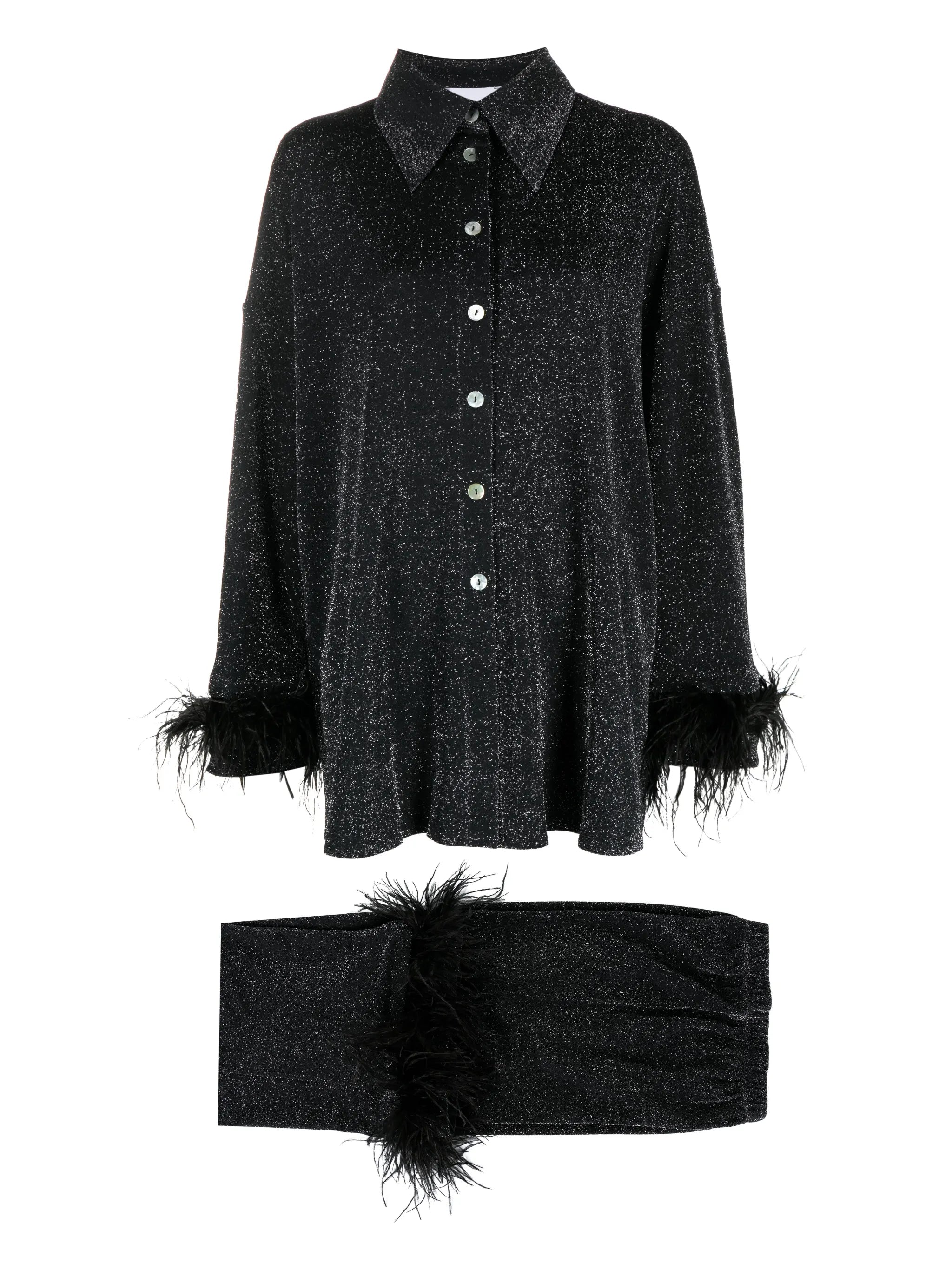Cosmos metallic feather-detail pyjama set