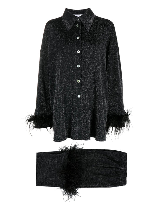 Cosmos metallic feather-detail pyjama set