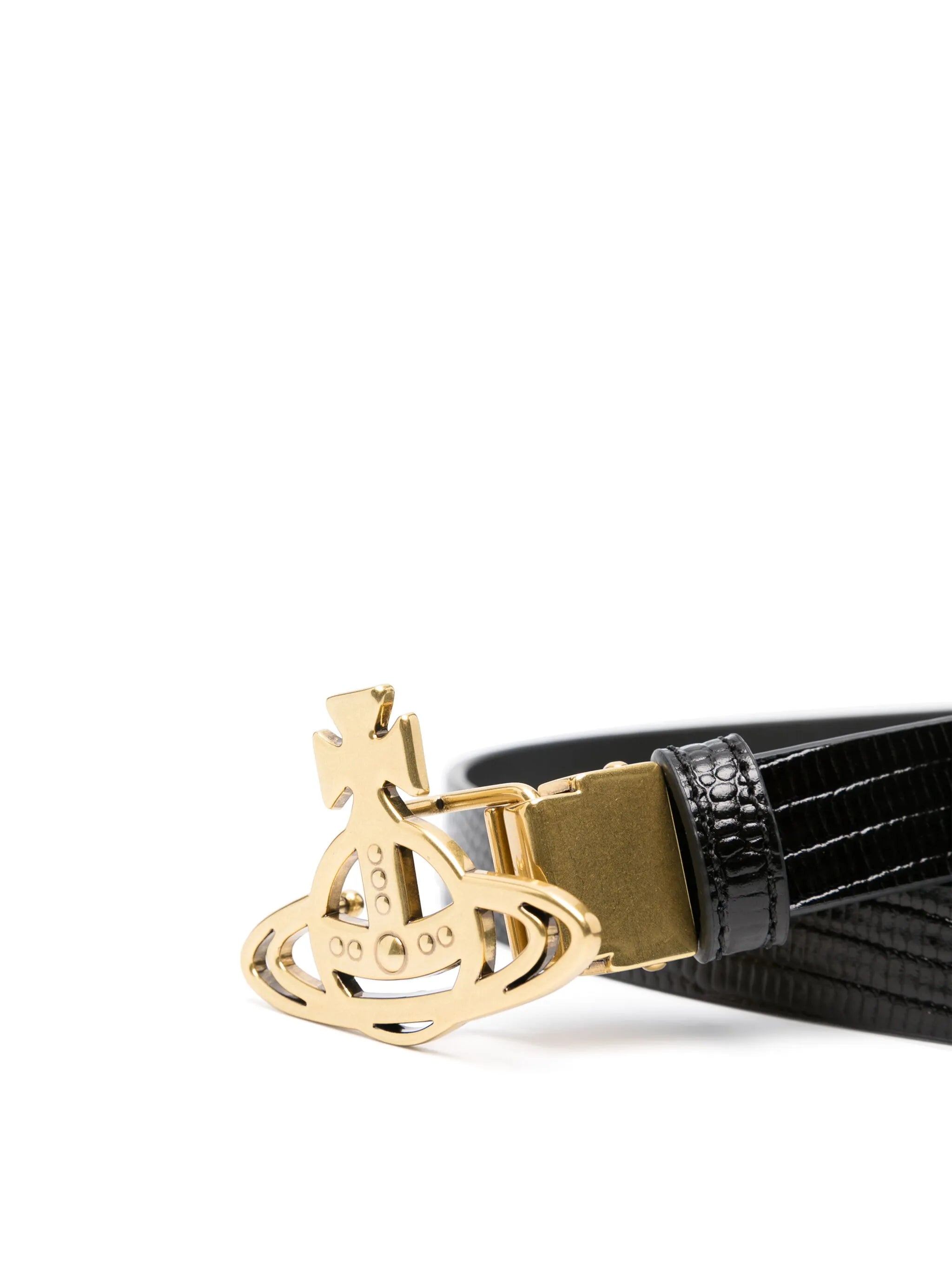 Orb-buckle leather belt