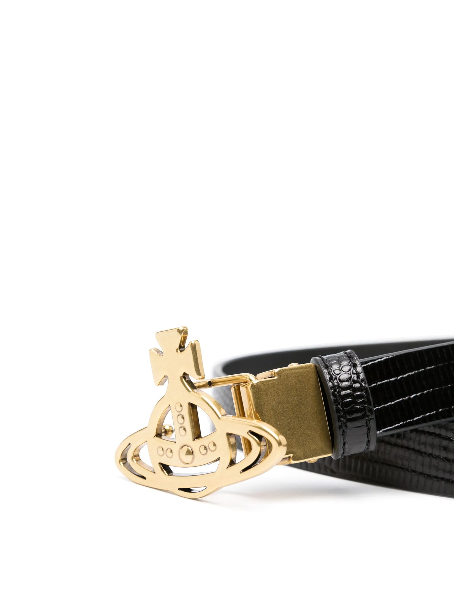 Orb-buckle leather belt