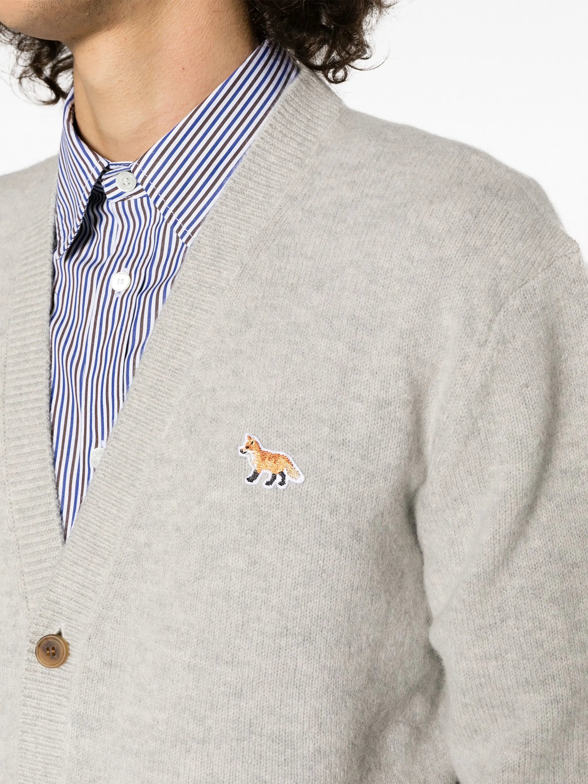 fox-motif V-neck cardigan