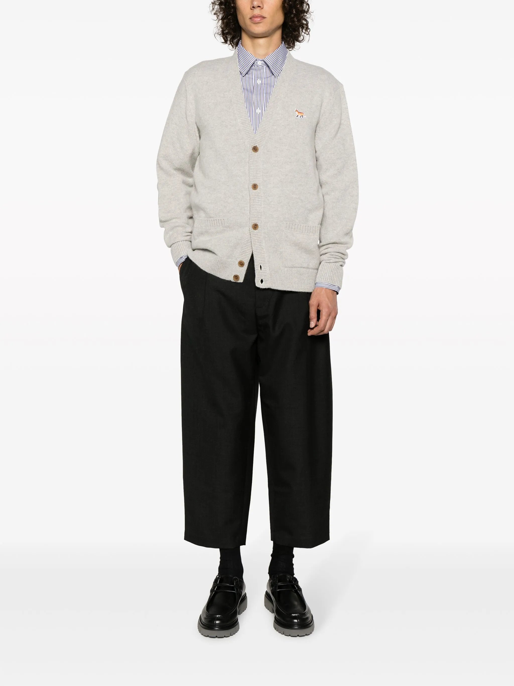 fox-motif V-neck cardigan
