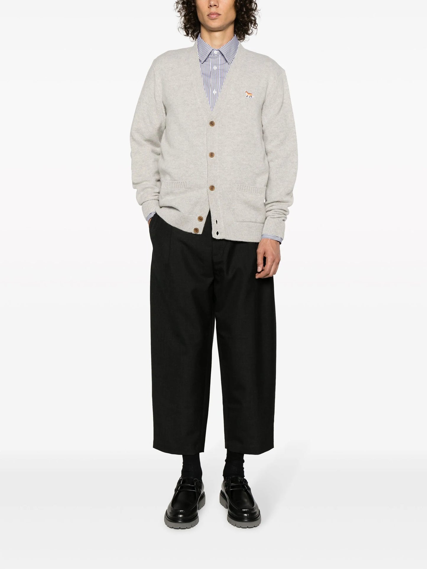 fox-motif V-neck cardigan