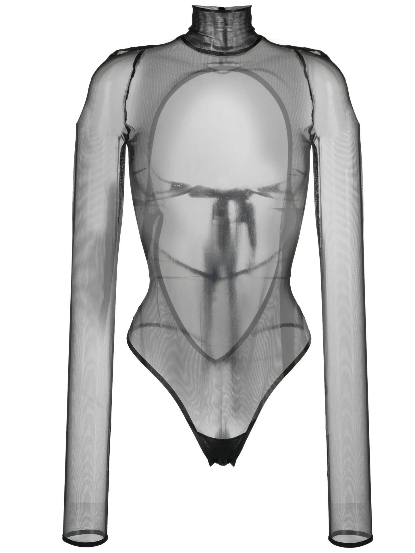 open-back roll-neck sheer top