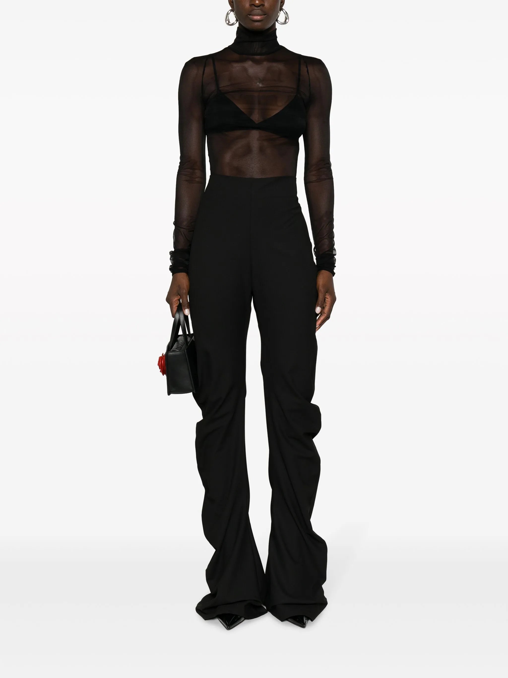open-back roll-neck sheer top