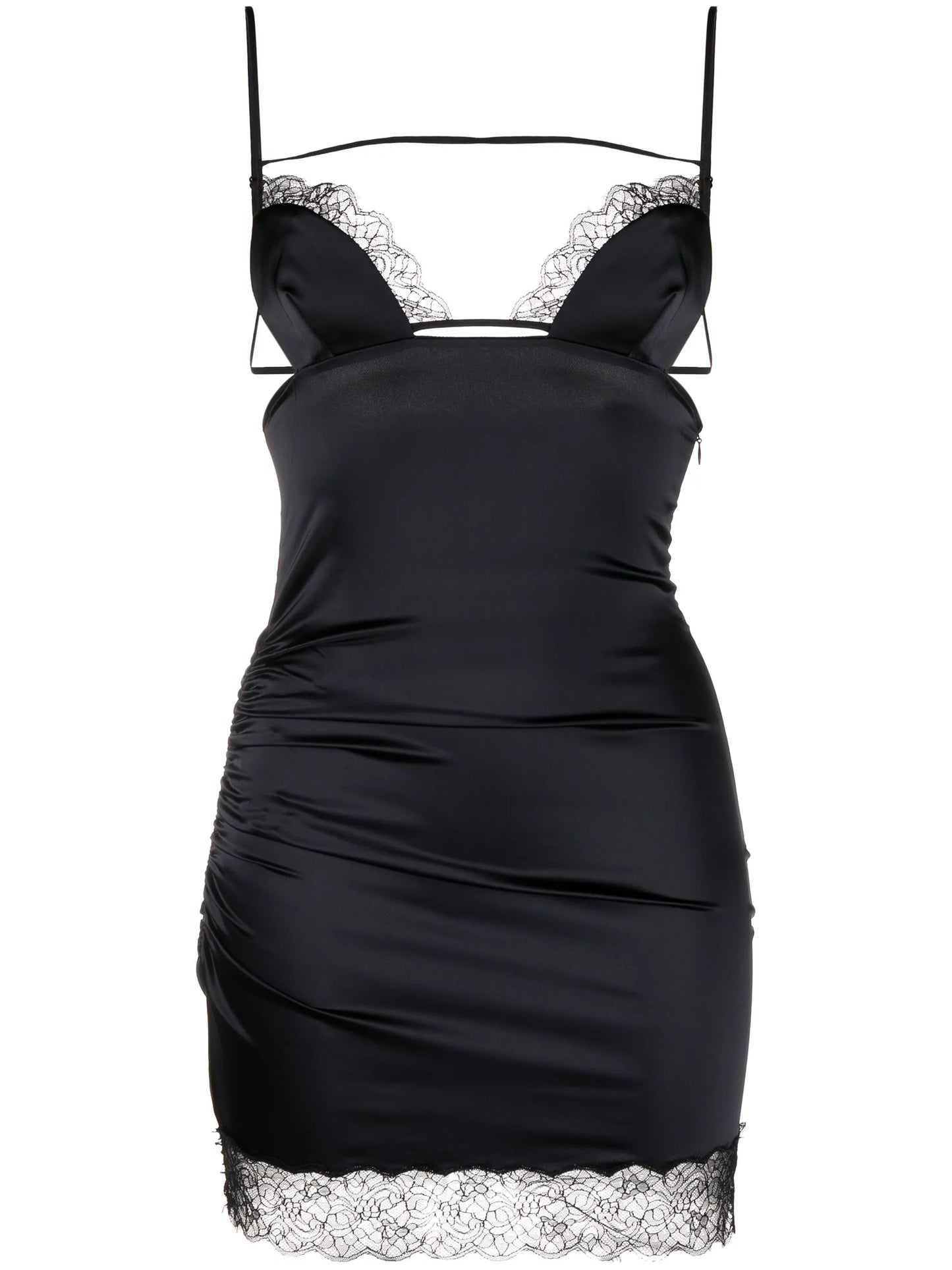 lace-trim satin minidress
