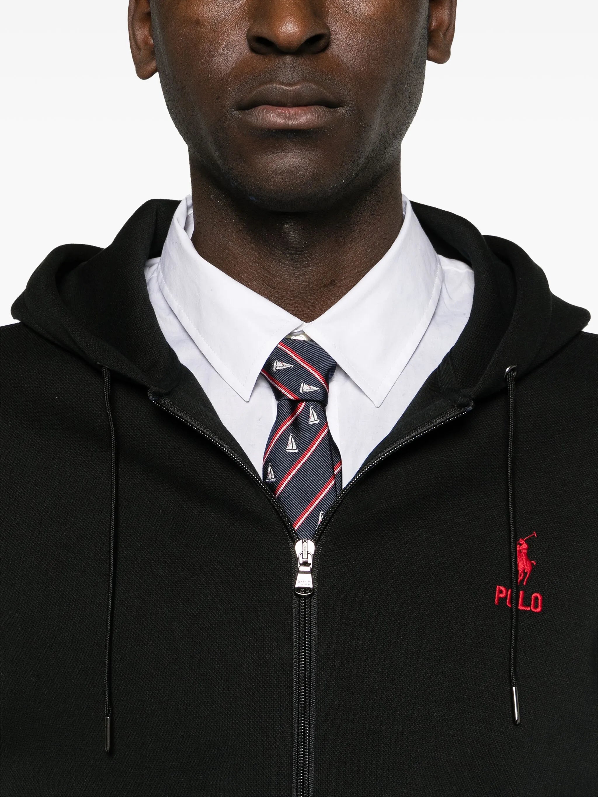 stripe-detail zip-up hoodie