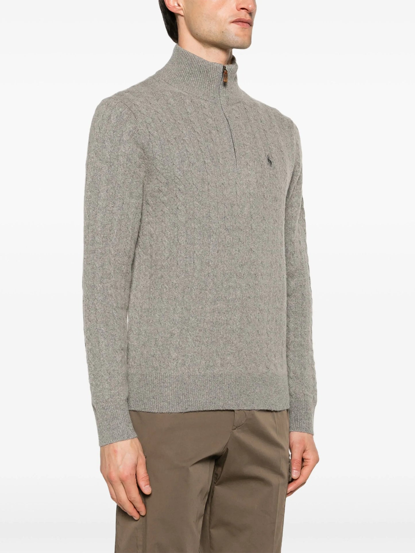 Pony-embroidered cable-knit jumper