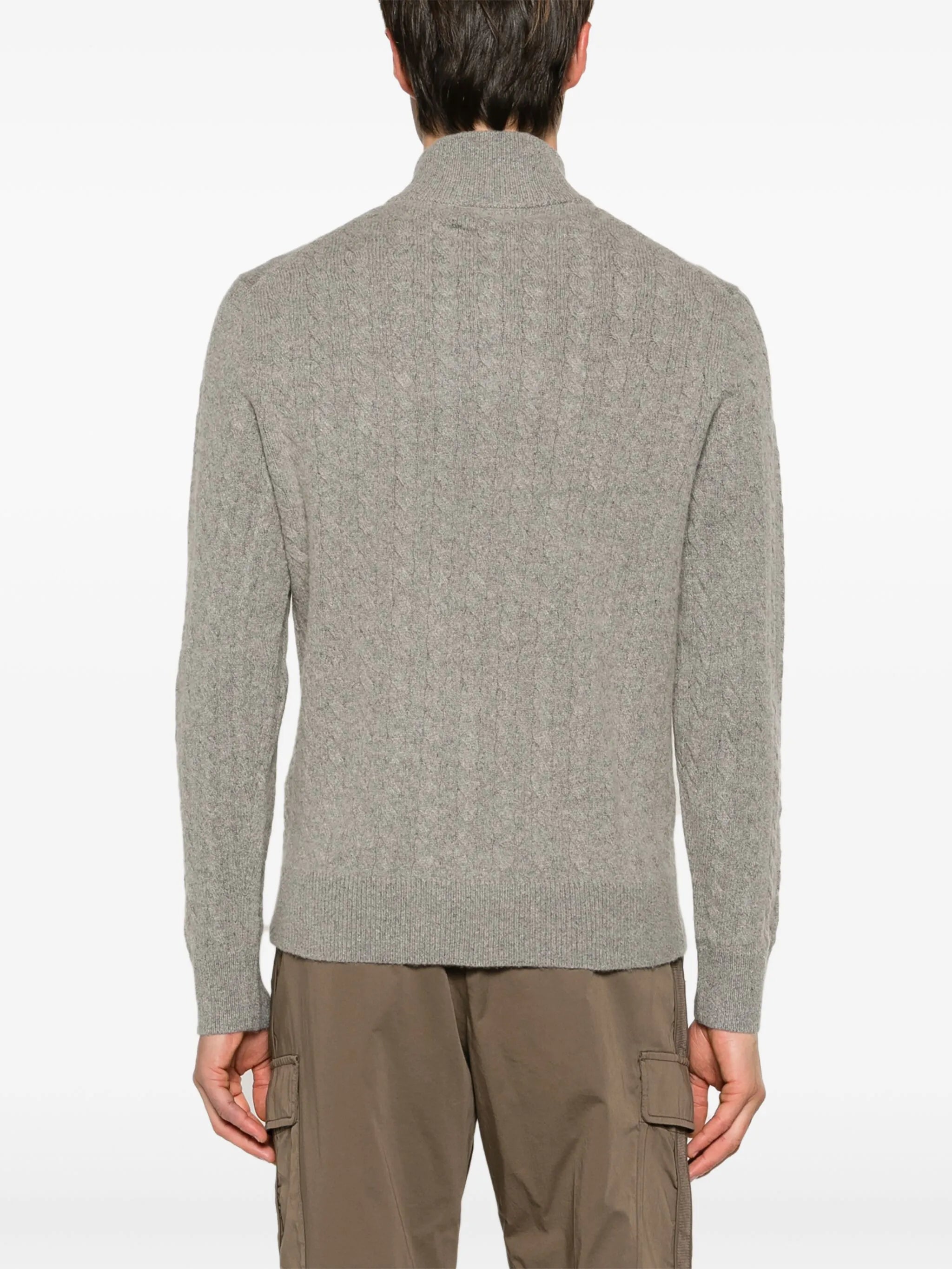 Pony-embroidered cable-knit jumper