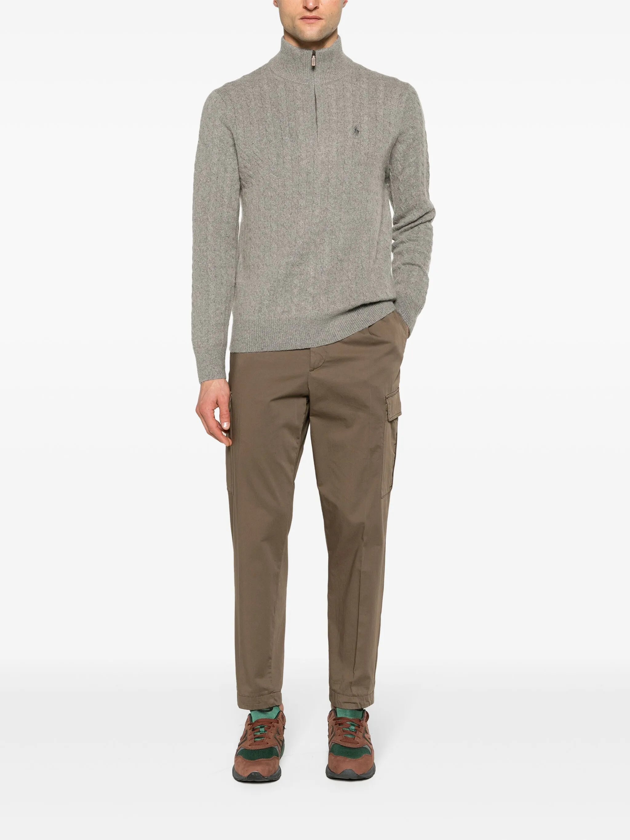 Pony-embroidered cable-knit jumper