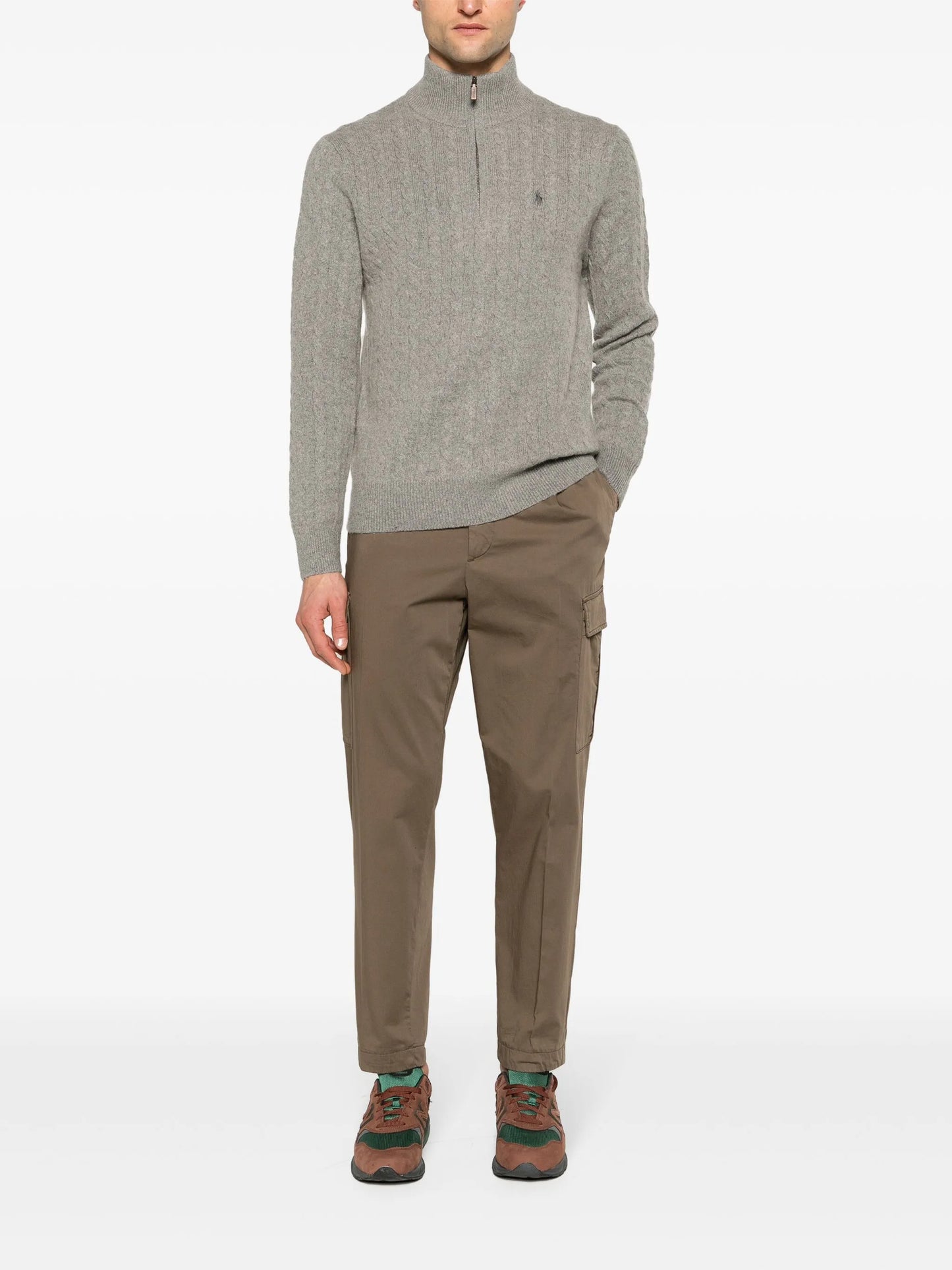 Pony-embroidered cable-knit jumper