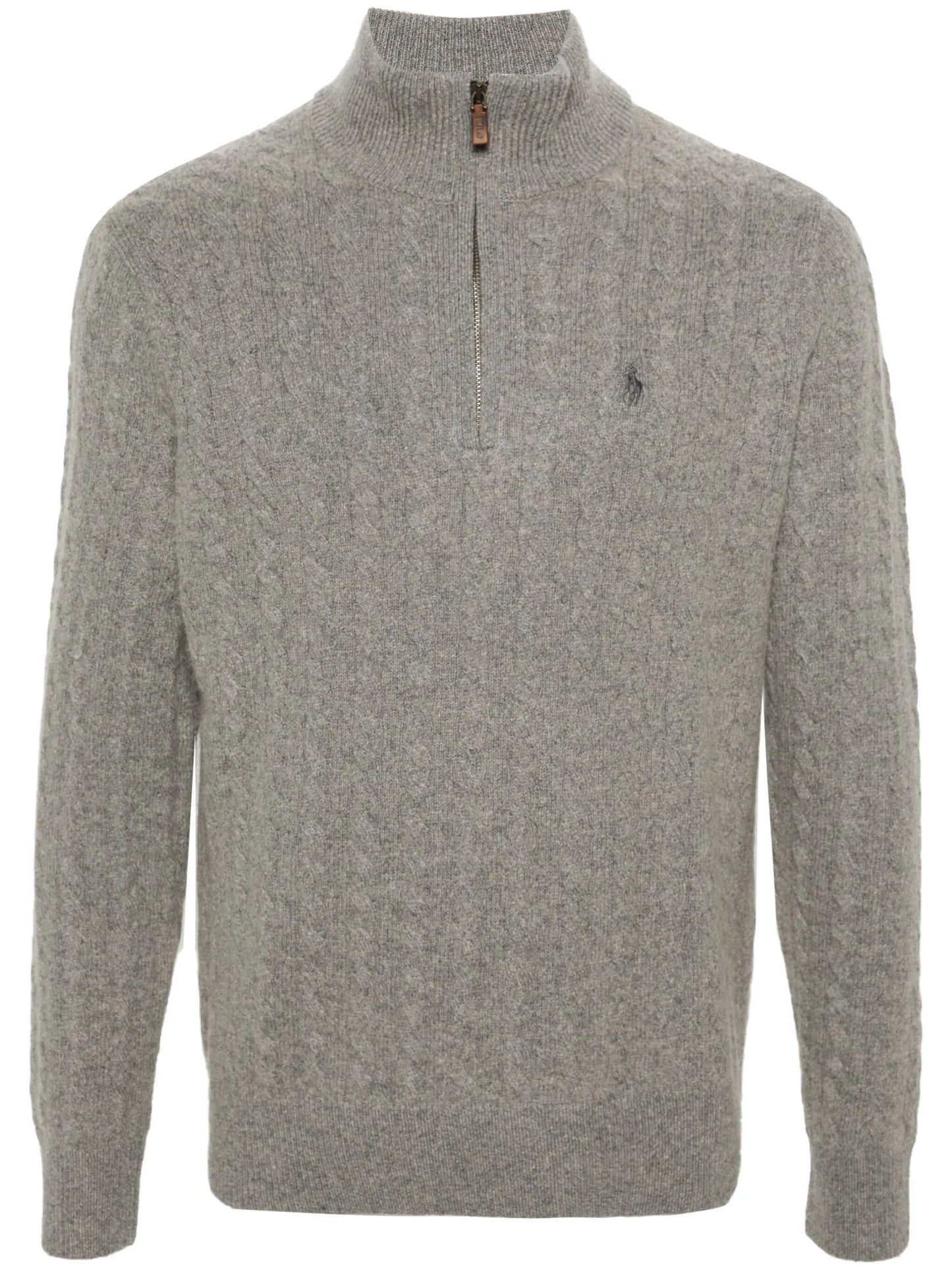 Pony-embroidered cable-knit jumper