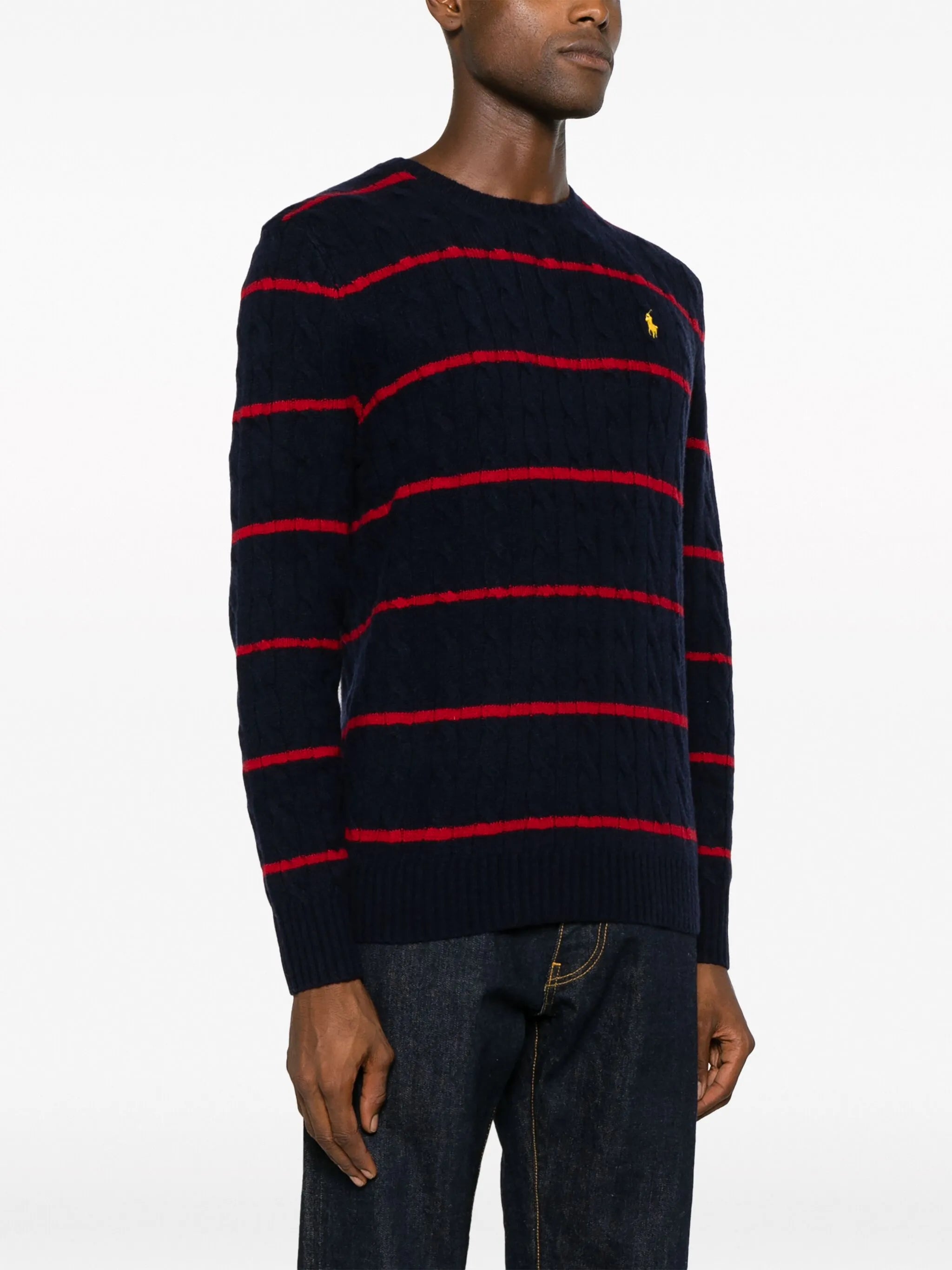 Polo Pony striped cable-knit jumper