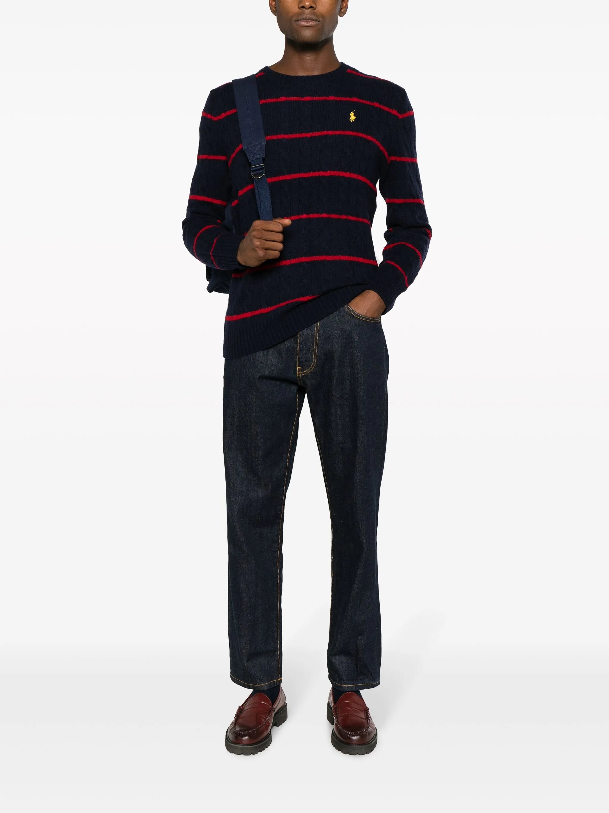 Polo Pony striped cable-knit jumper