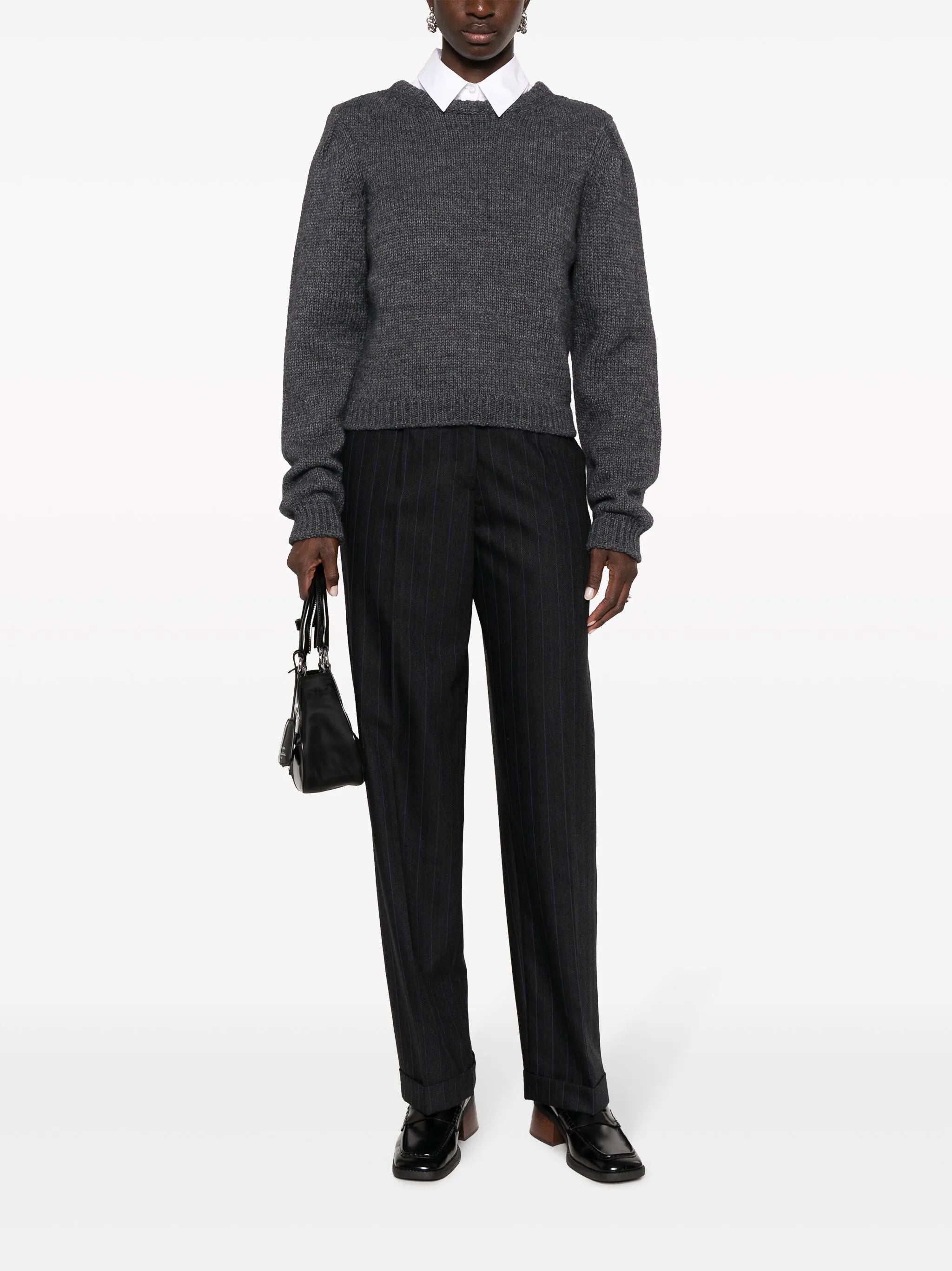 pinstripe herringbone wool trousers