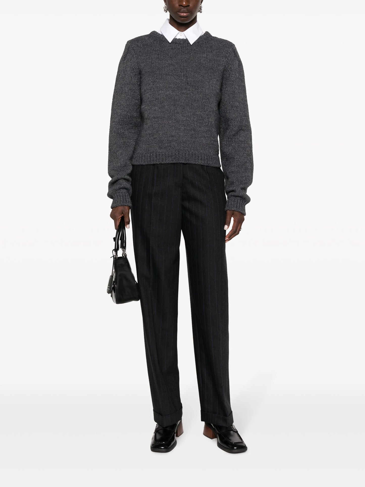 pinstripe herringbone wool trousers