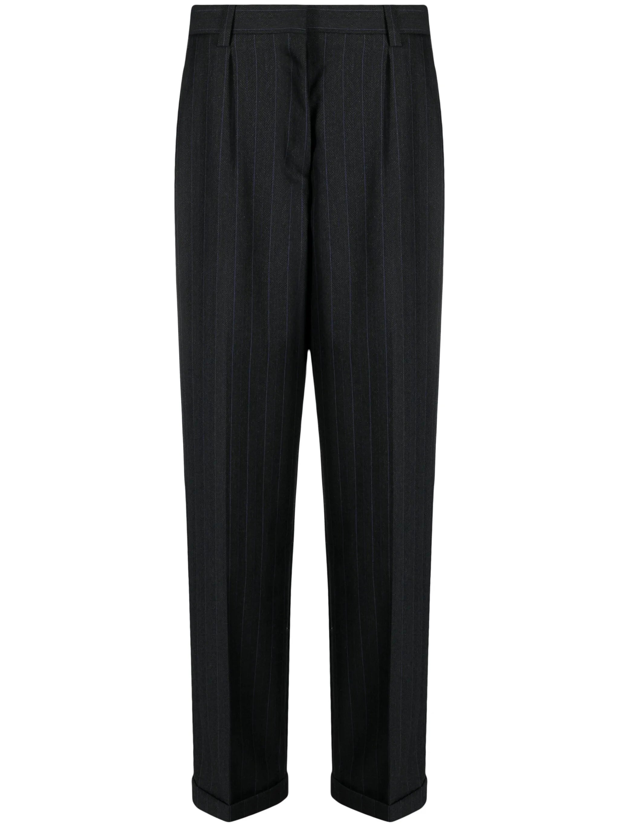 pinstripe herringbone wool trousers