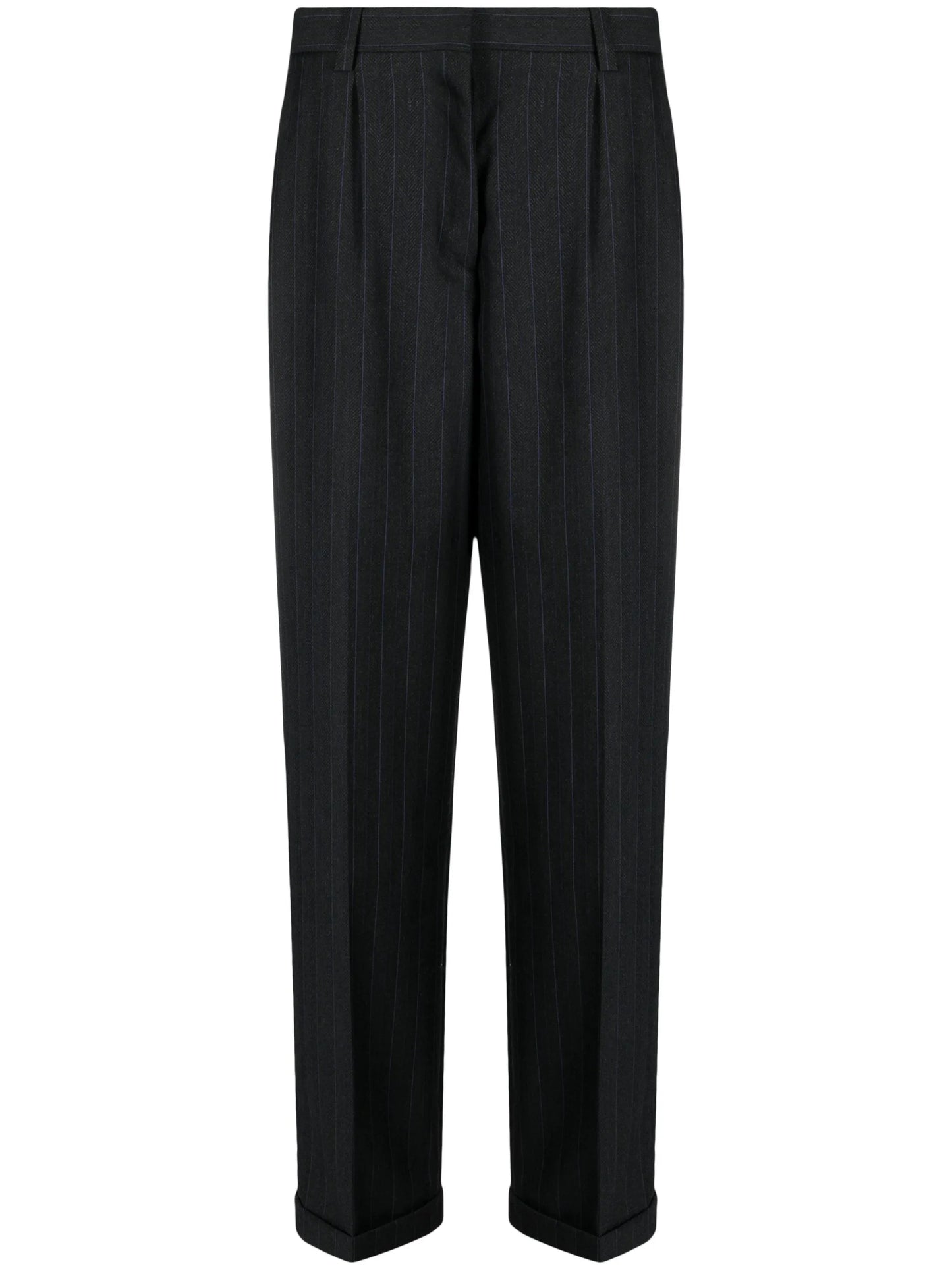pinstripe herringbone wool trousers
