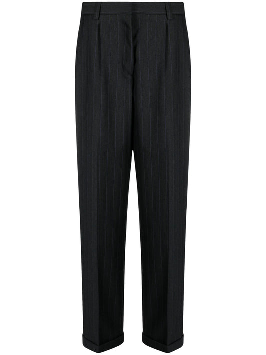 pinstripe herringbone wool trousers