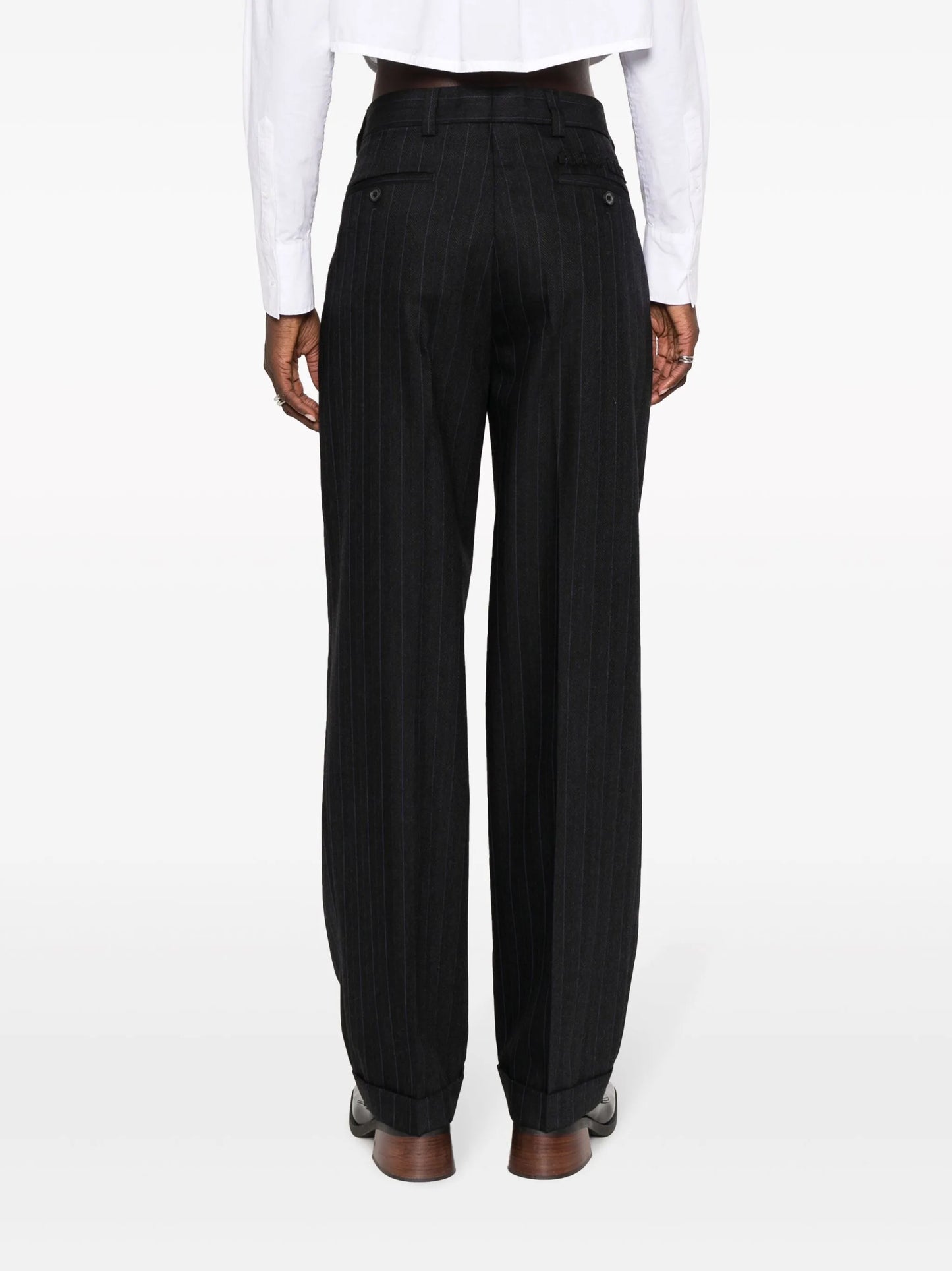 pinstripe herringbone wool trousers