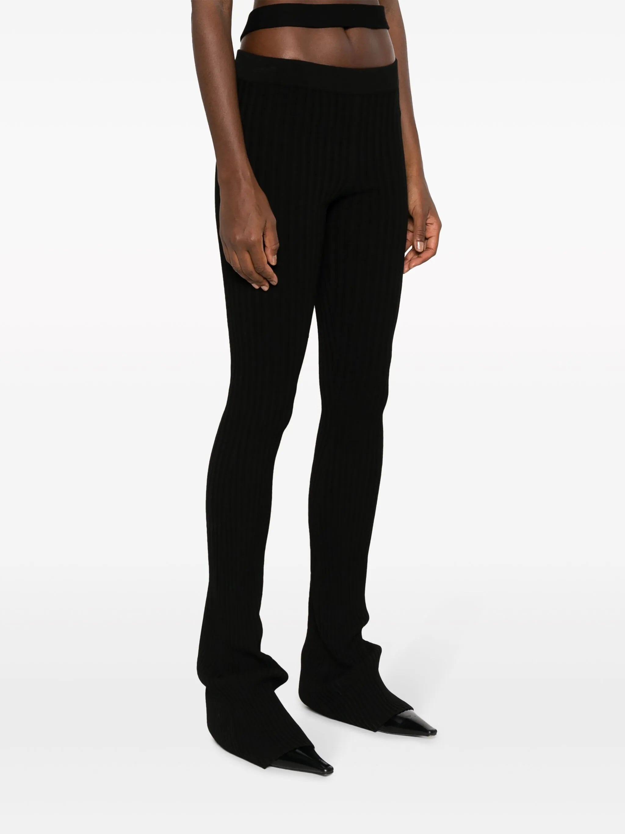 ribbed-knit flared trousers