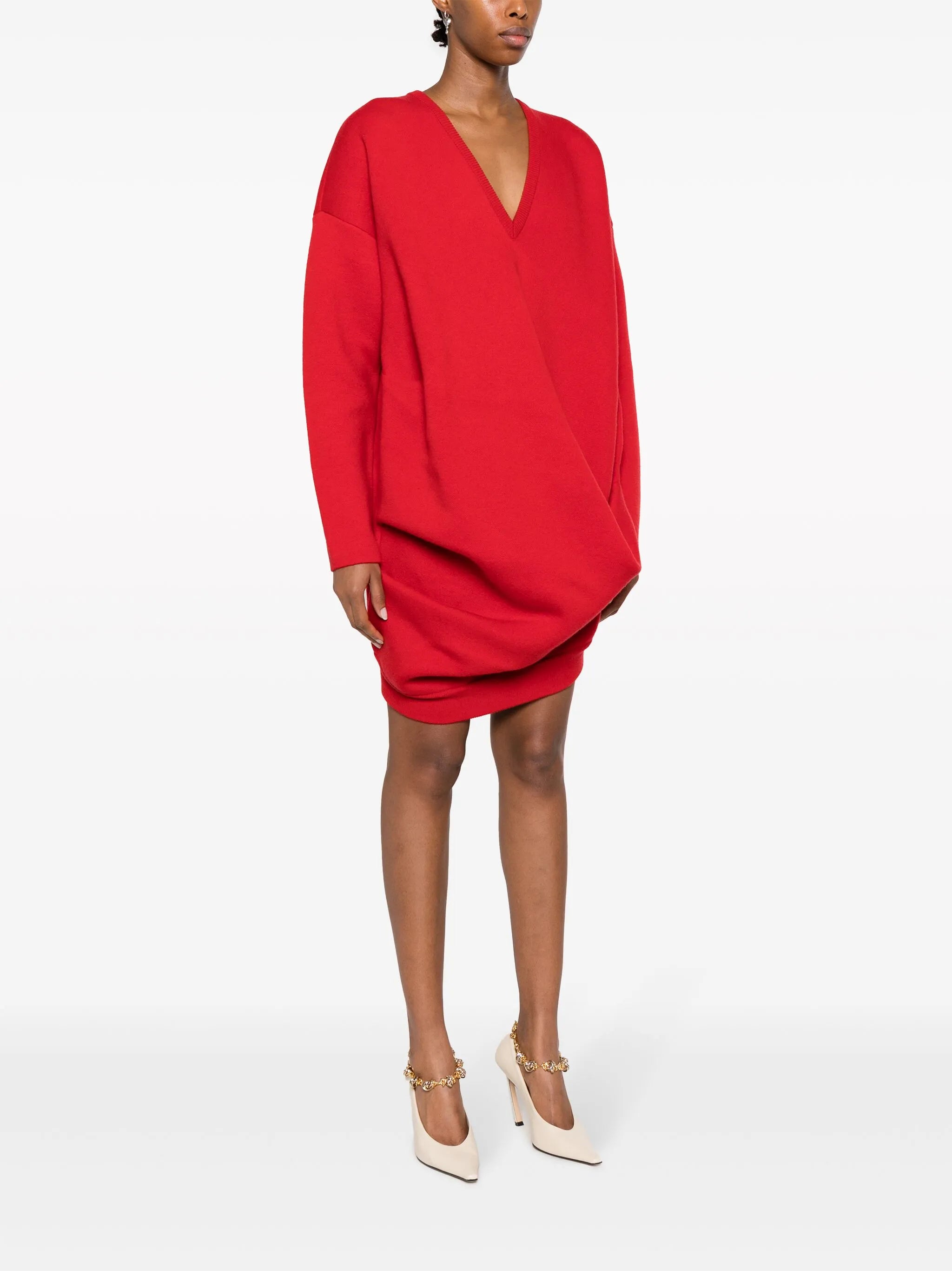 long-sleeve draped minidress