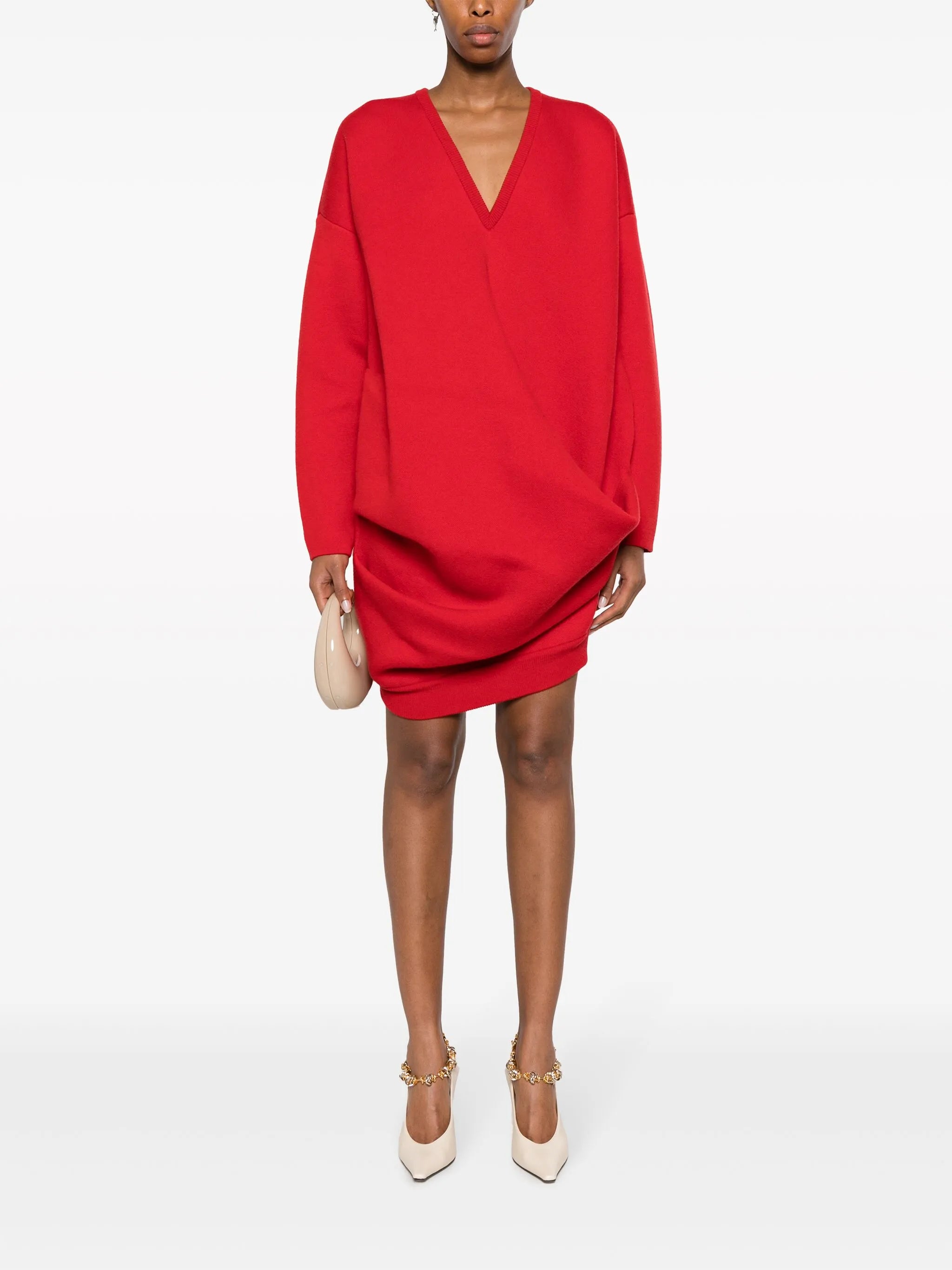 long-sleeve draped minidress