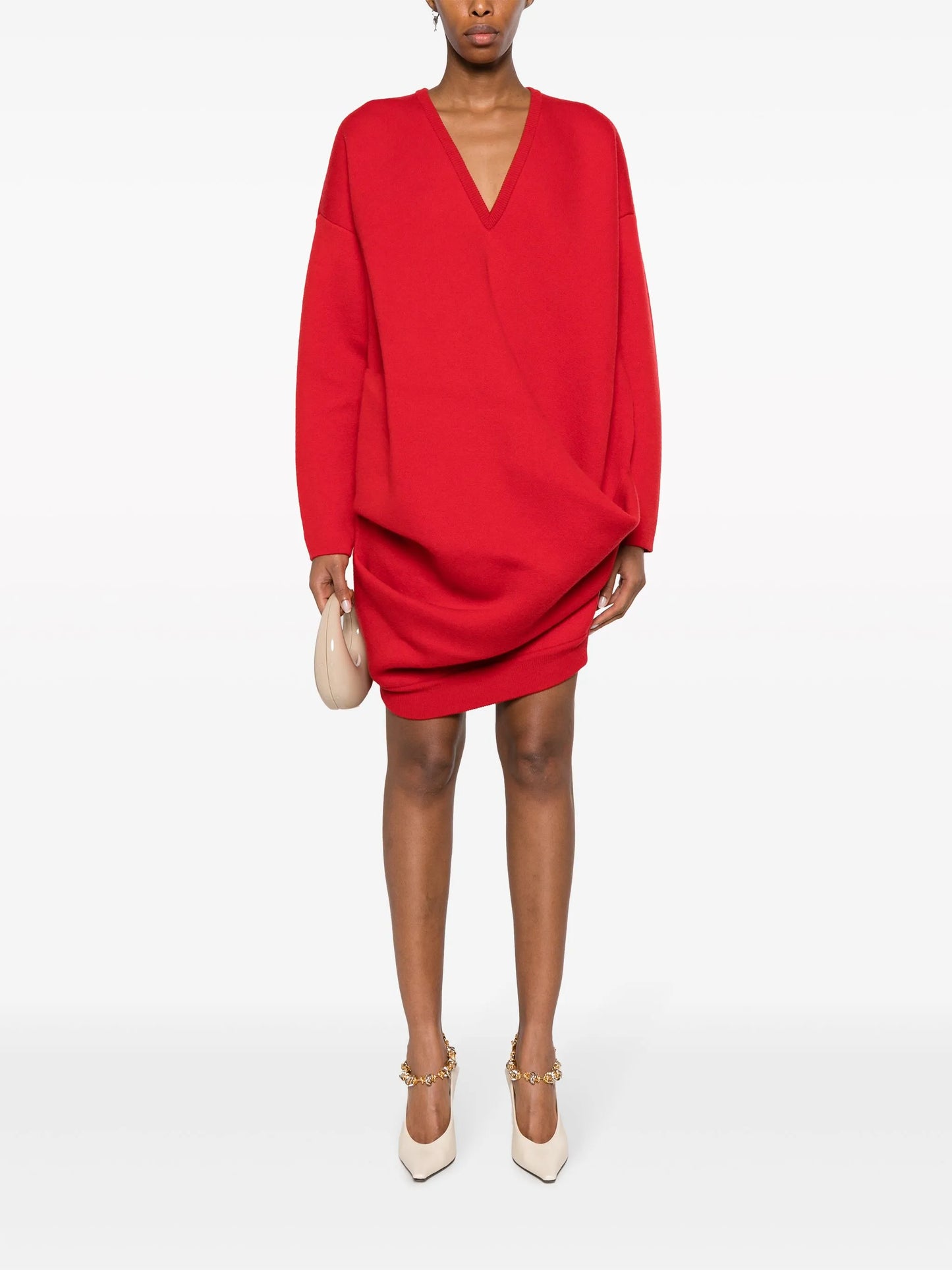 long-sleeve draped minidress