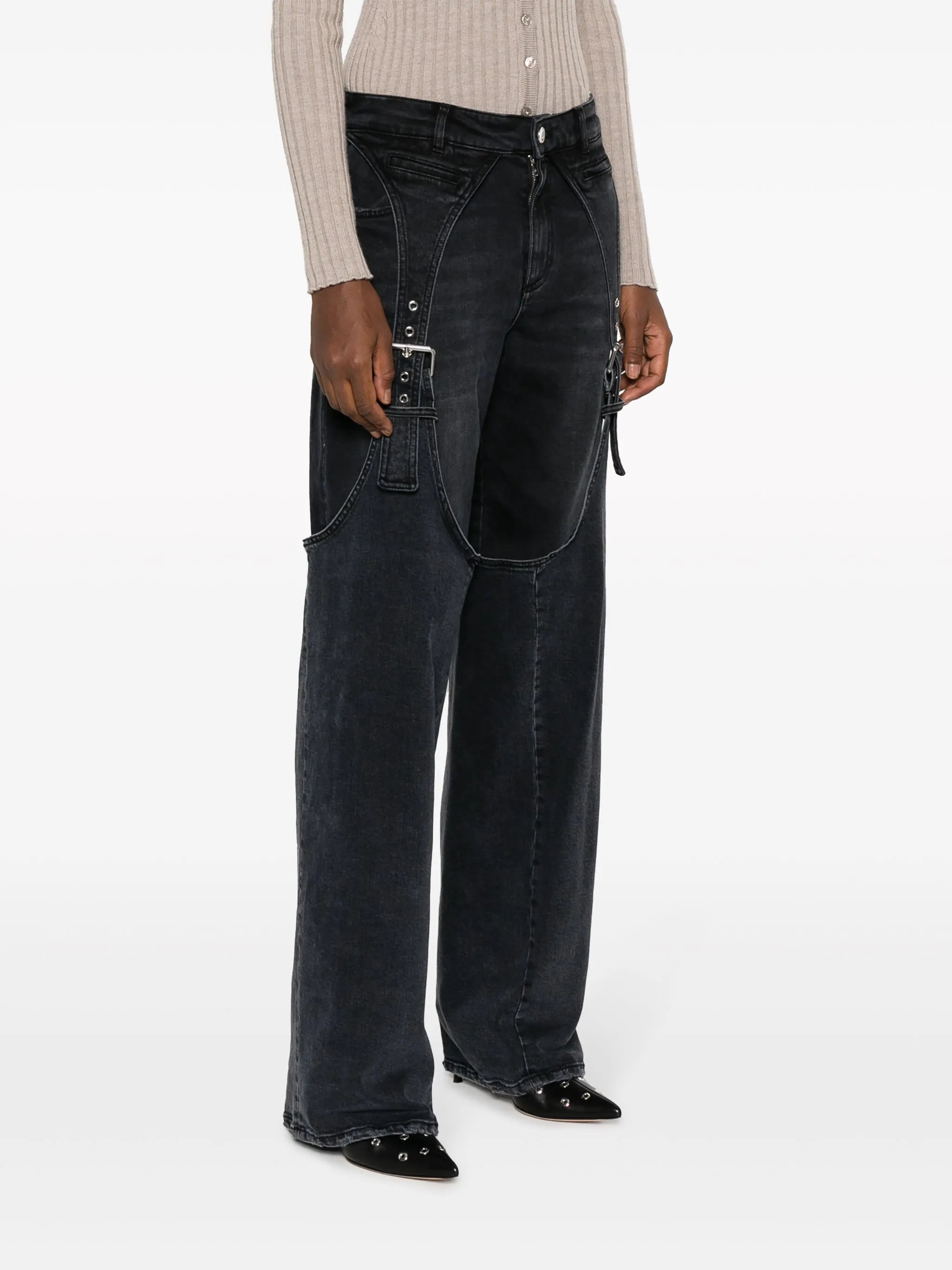 logo-patch cotton wide-leg jeans