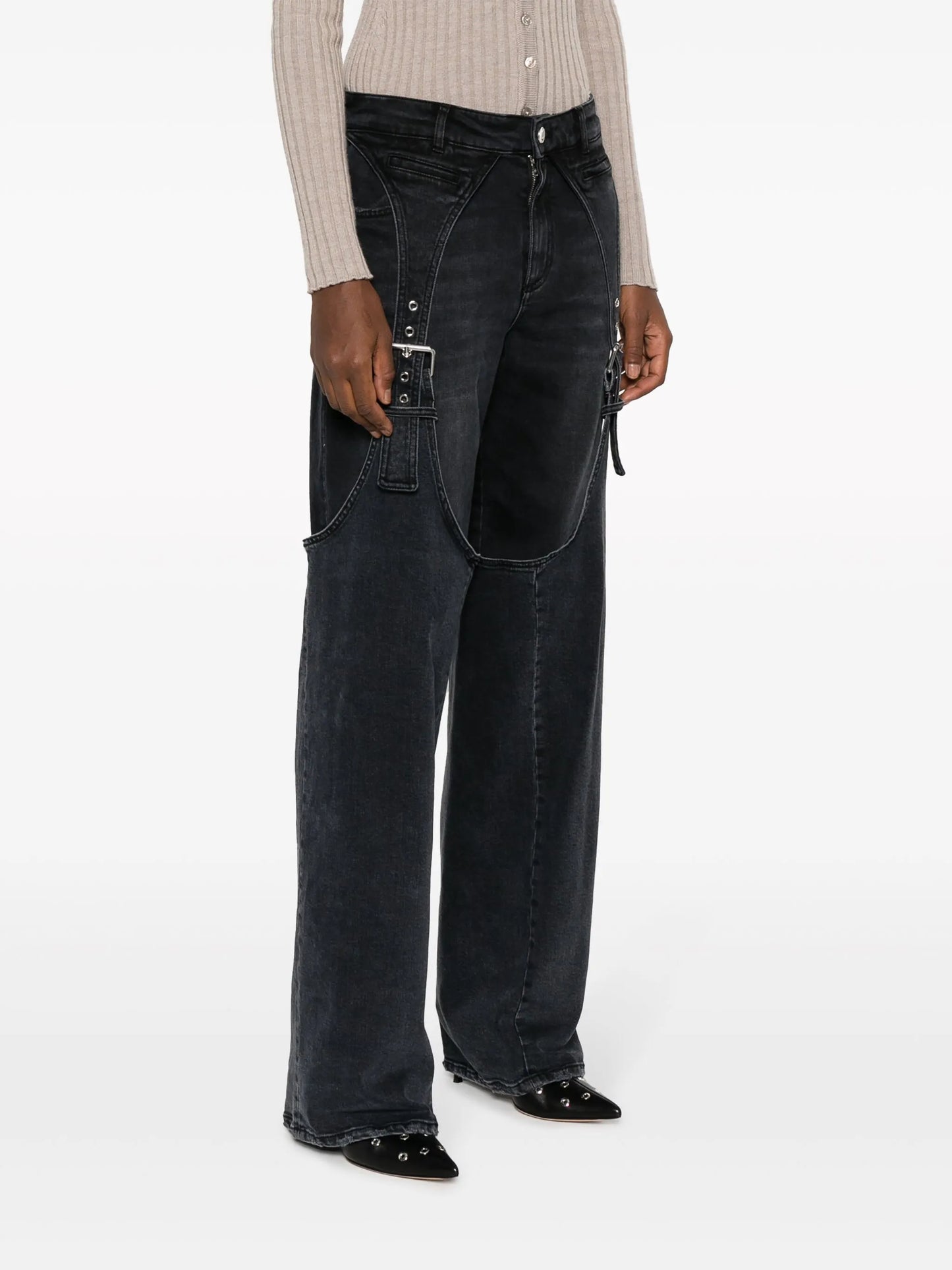 logo-patch cotton wide-leg jeans