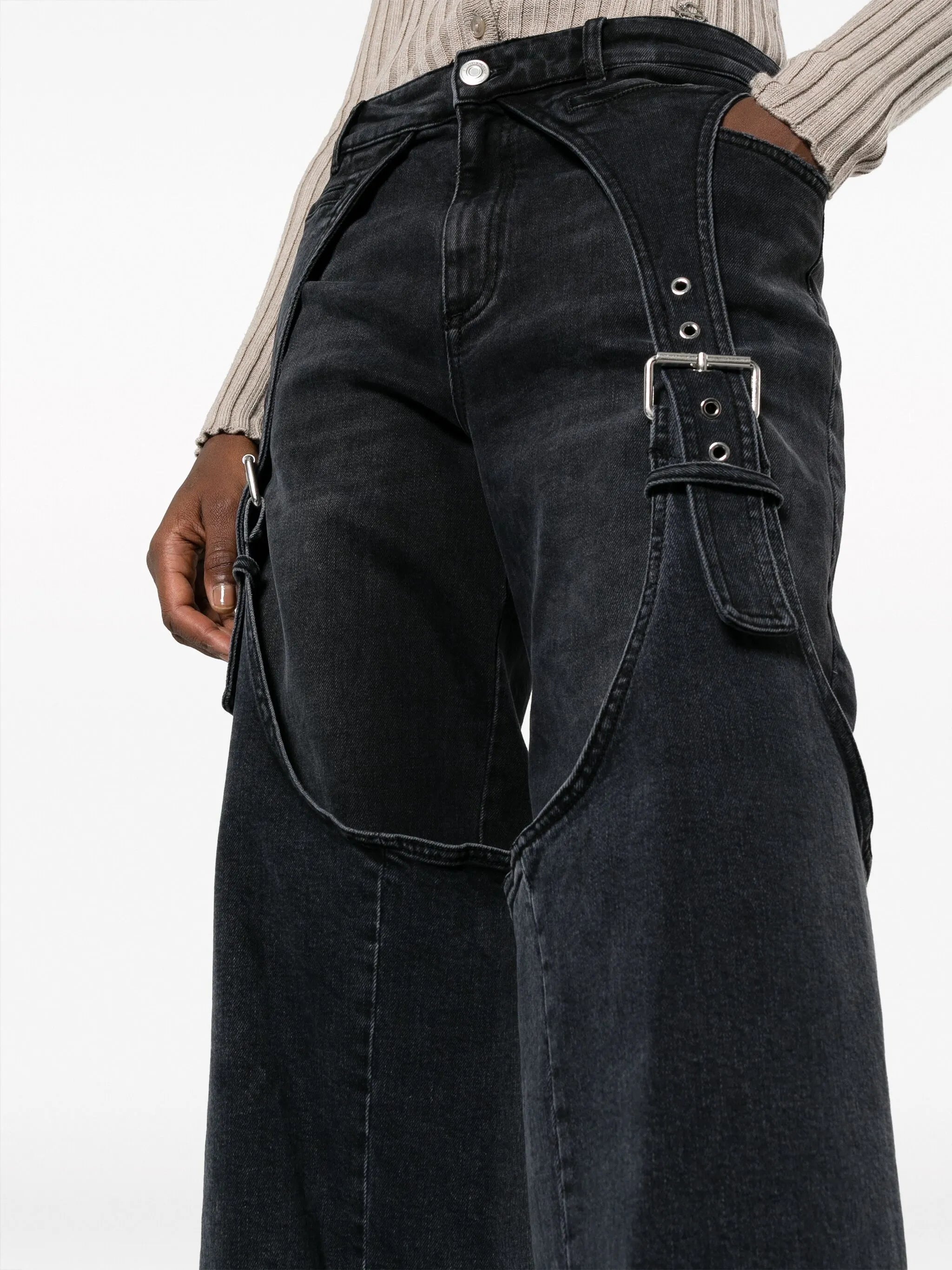 logo-patch cotton wide-leg jeans