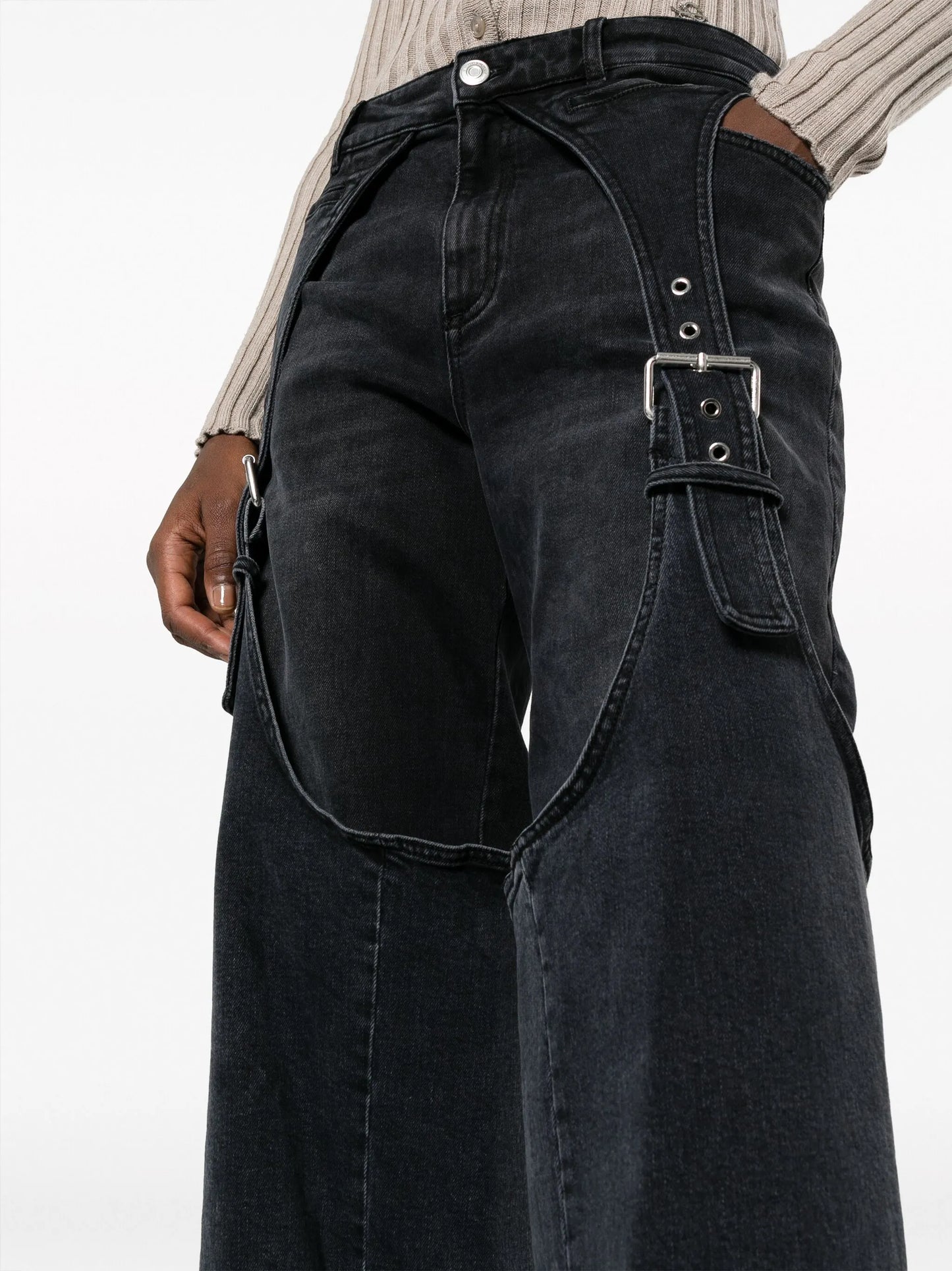 logo-patch cotton wide-leg jeans