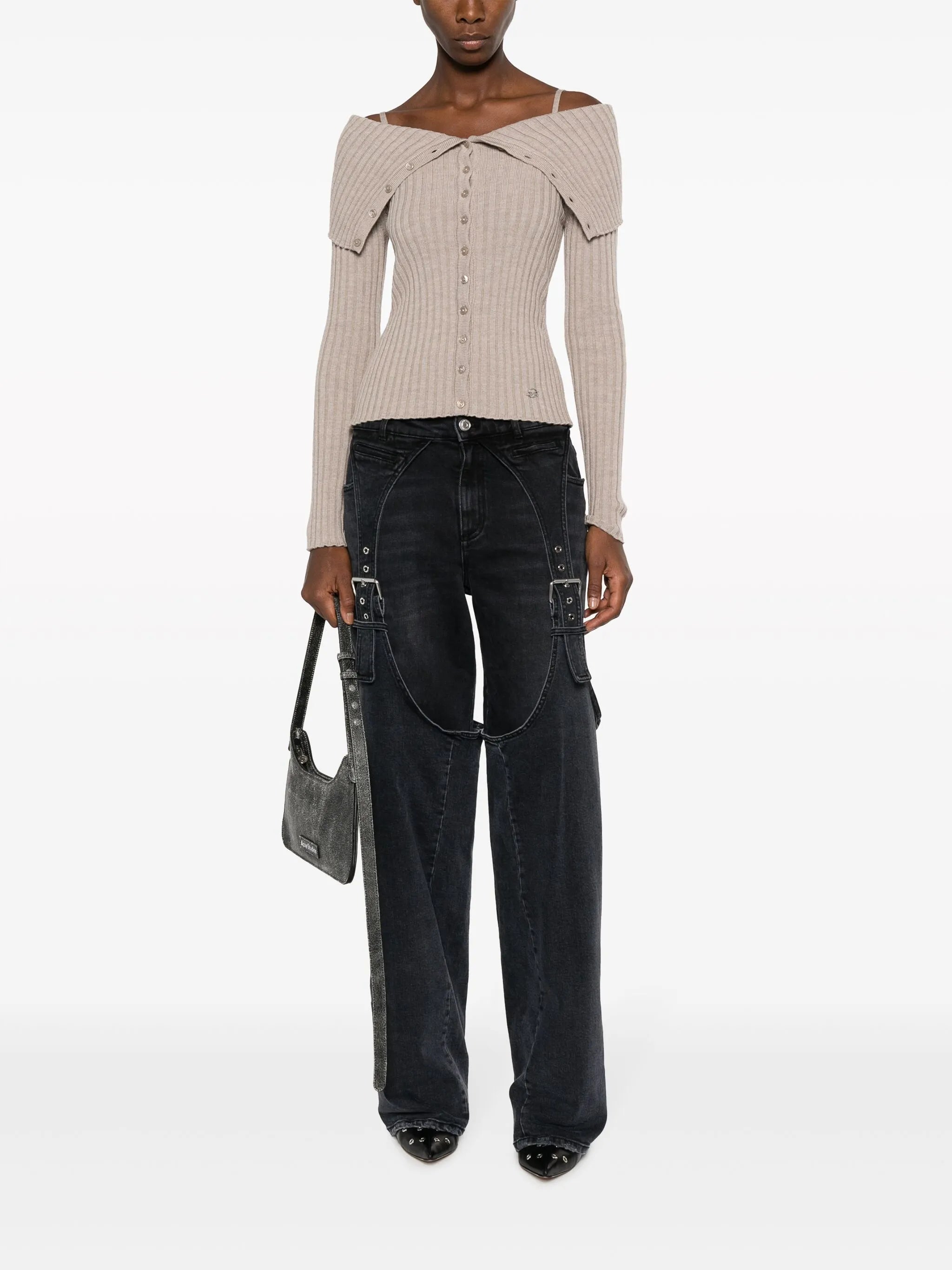 logo-patch cotton wide-leg jeans