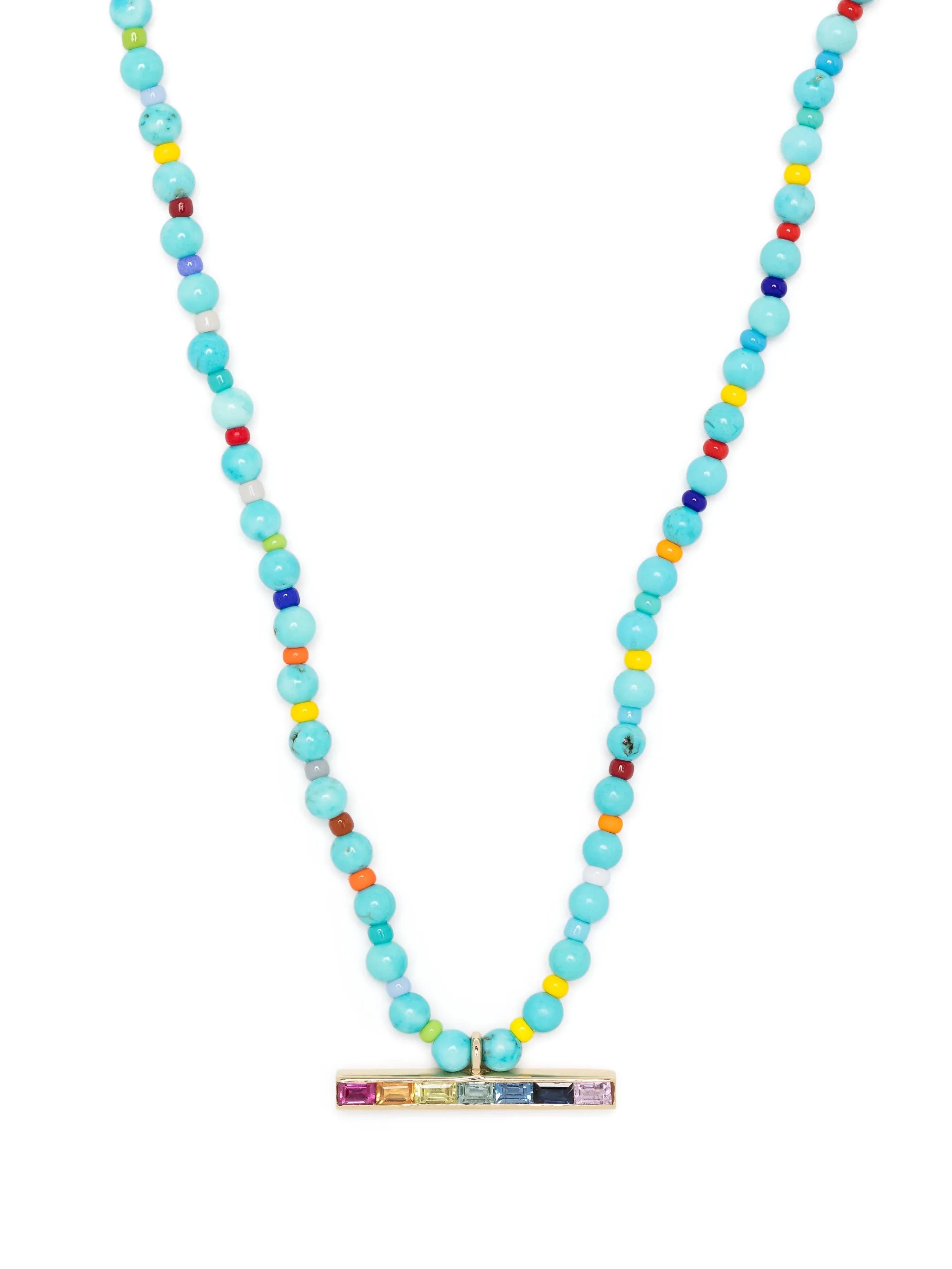 14kt yellow gold T-bar bead necklace