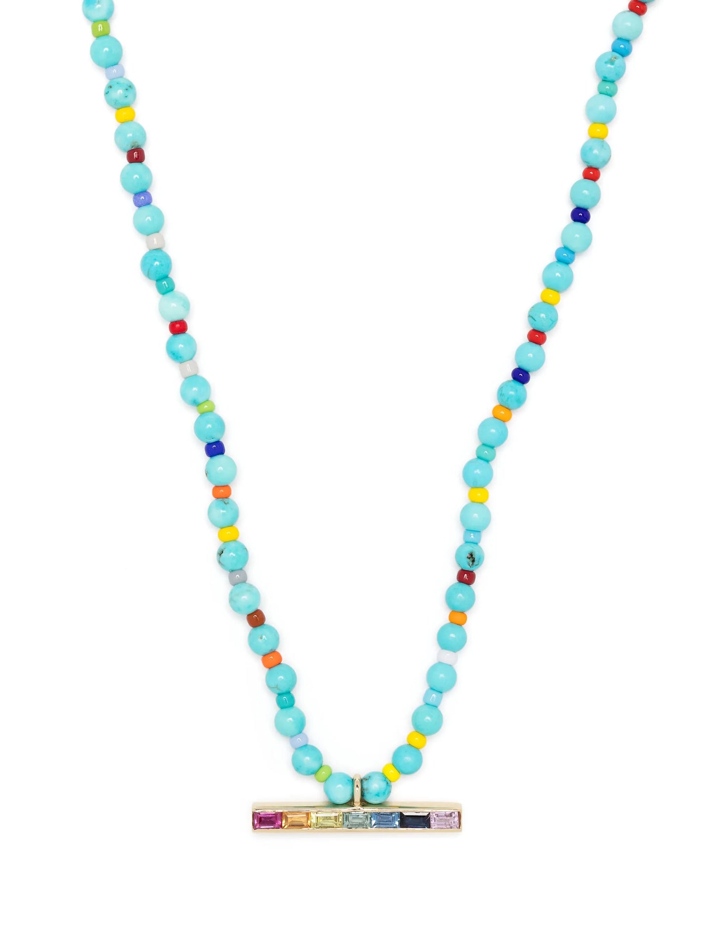 14kt yellow gold T-bar bead necklace