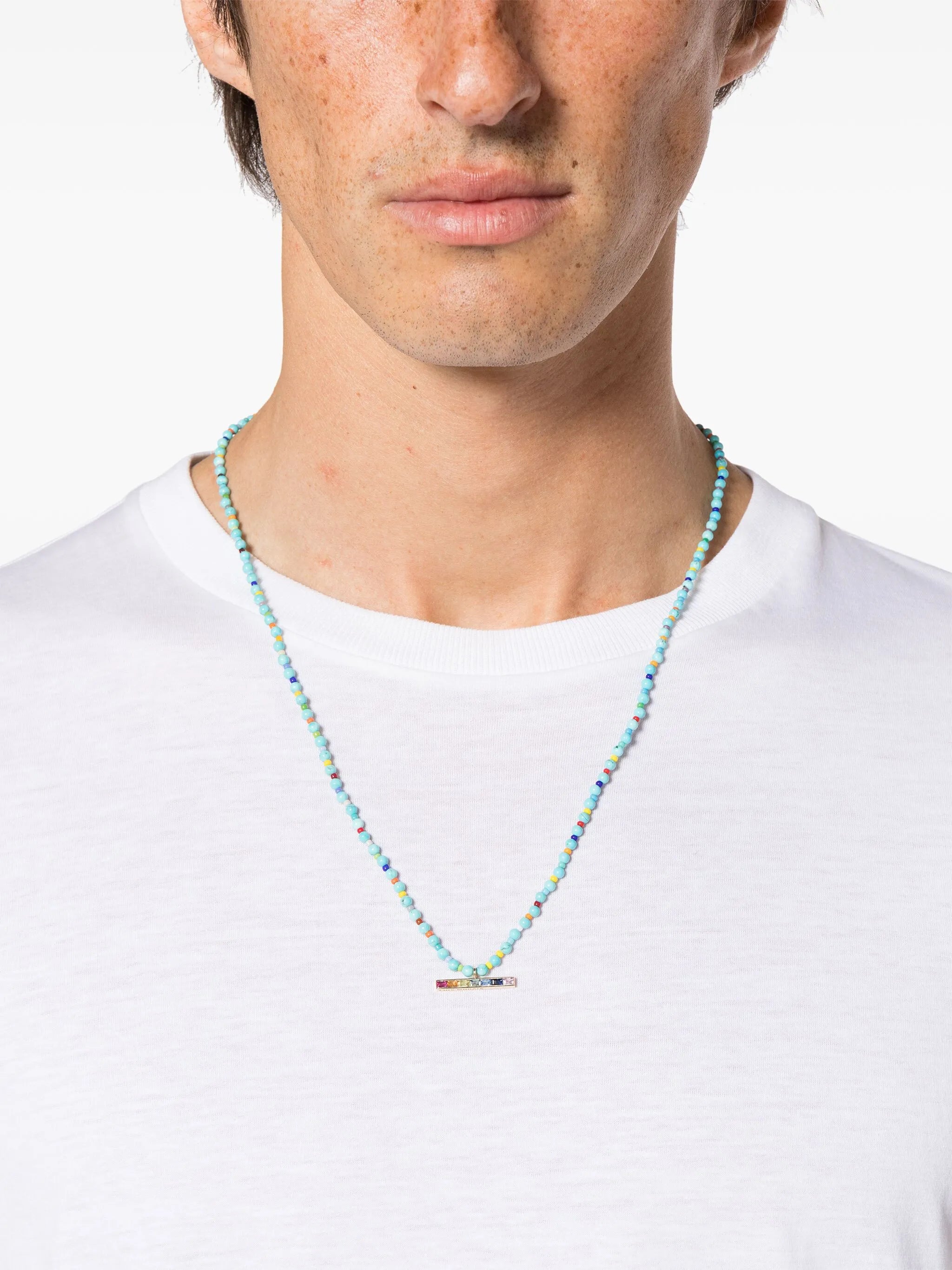 14kt yellow gold T-bar bead necklace