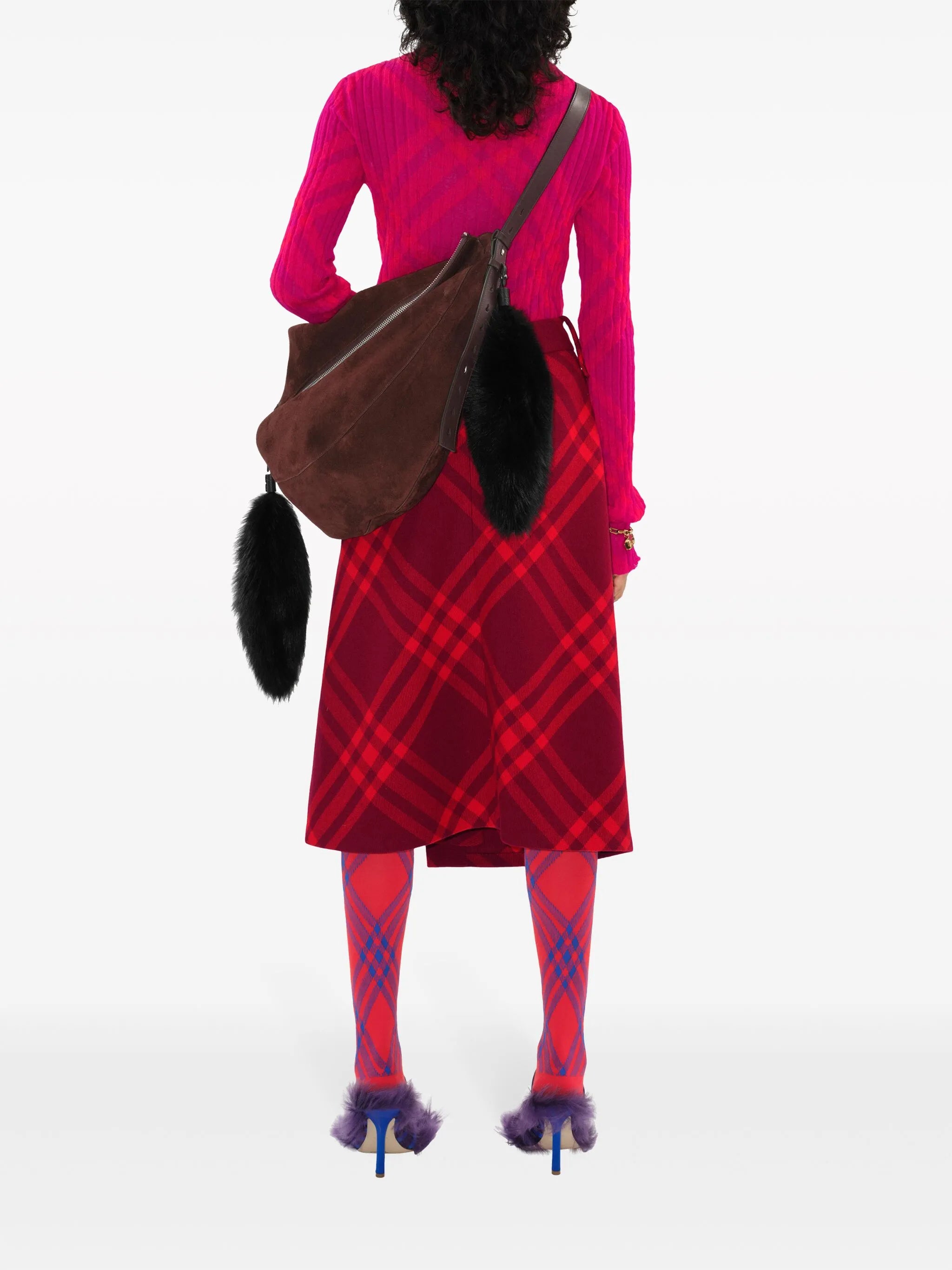 check-patterned wool midi skirt