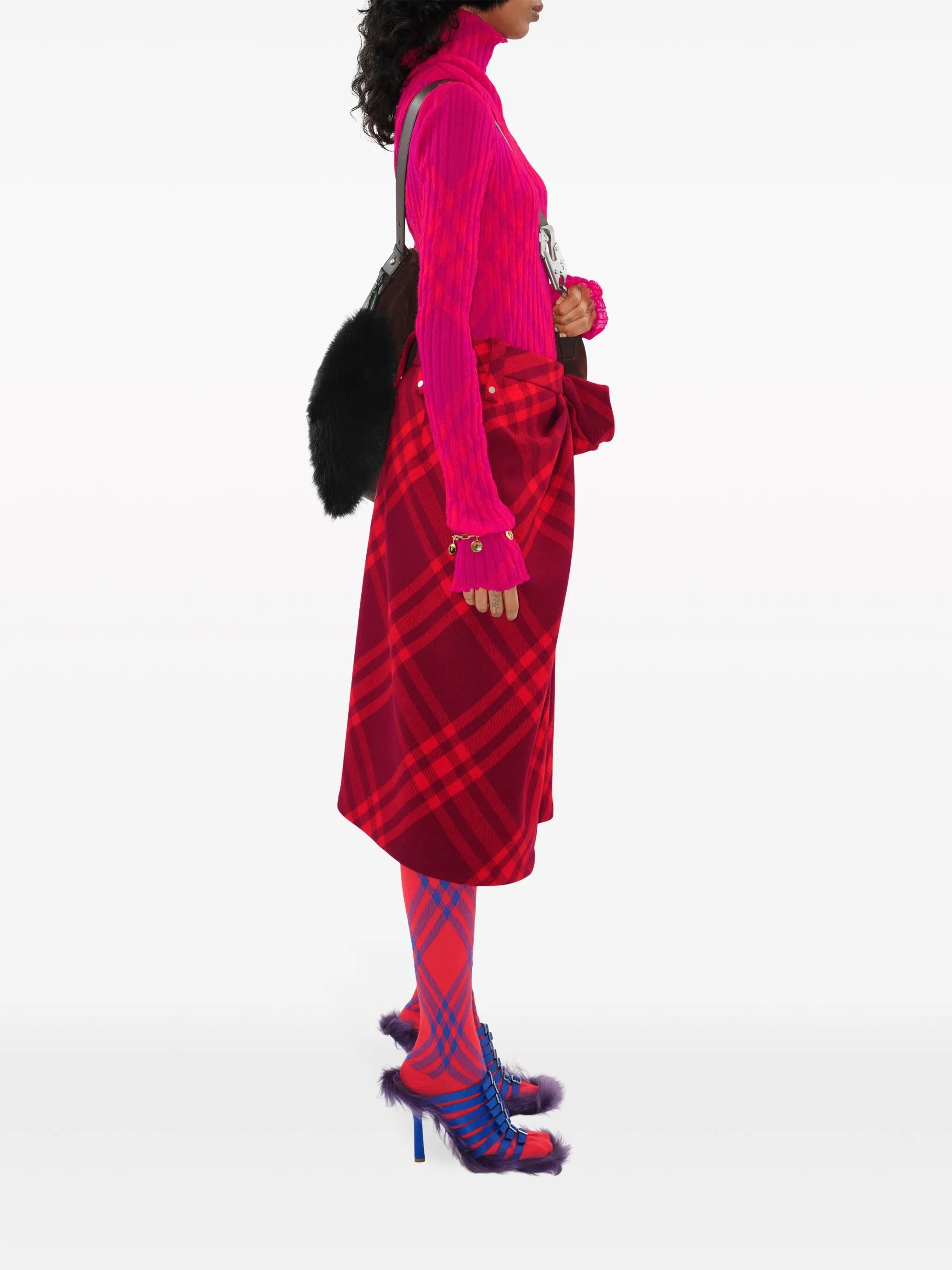 check-patterned wool midi skirt