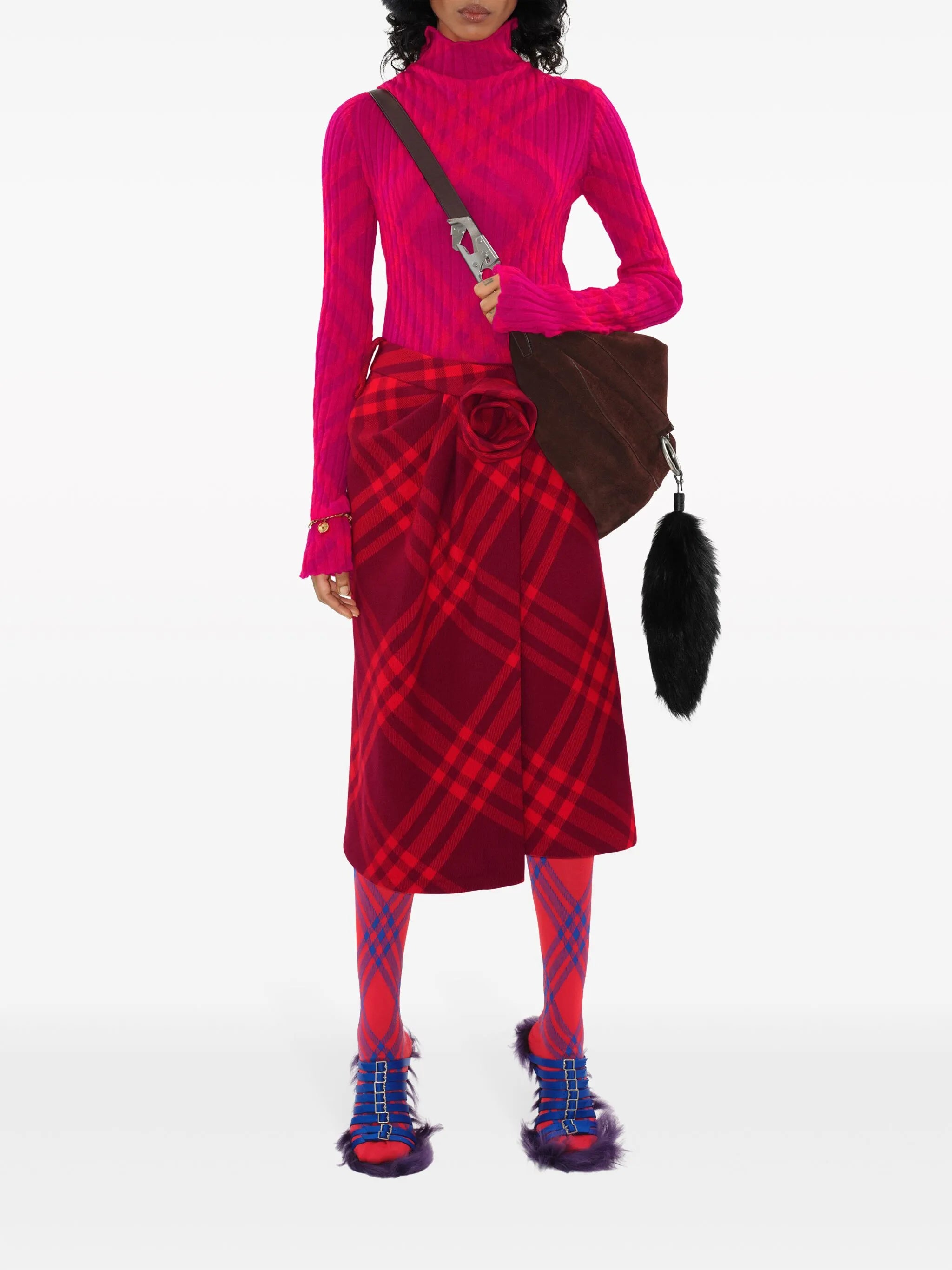 check-patterned wool midi skirt
